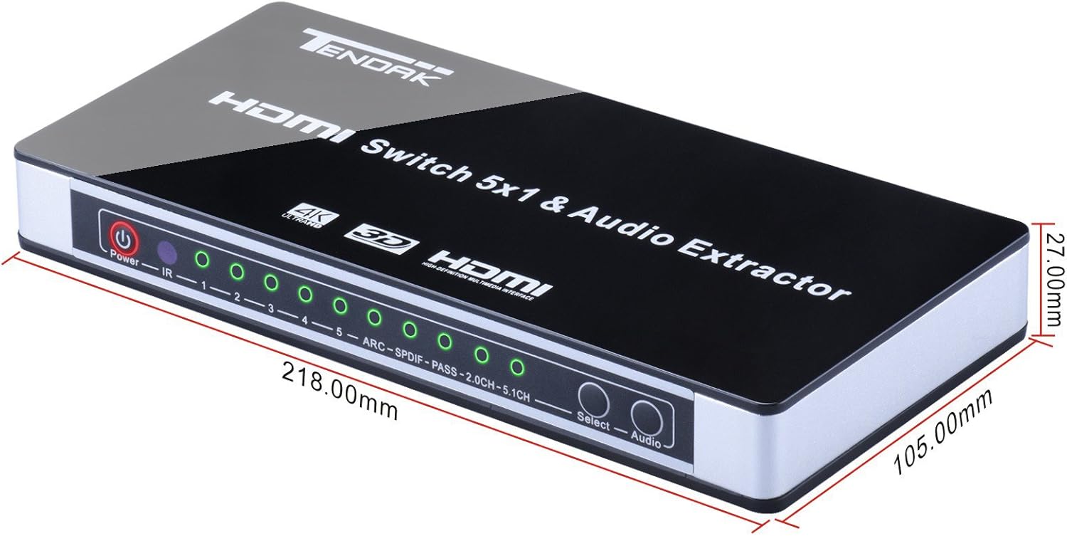 Tendak Switch HDMI 4K 5 su 1 con Audio Extractor - immagine 2