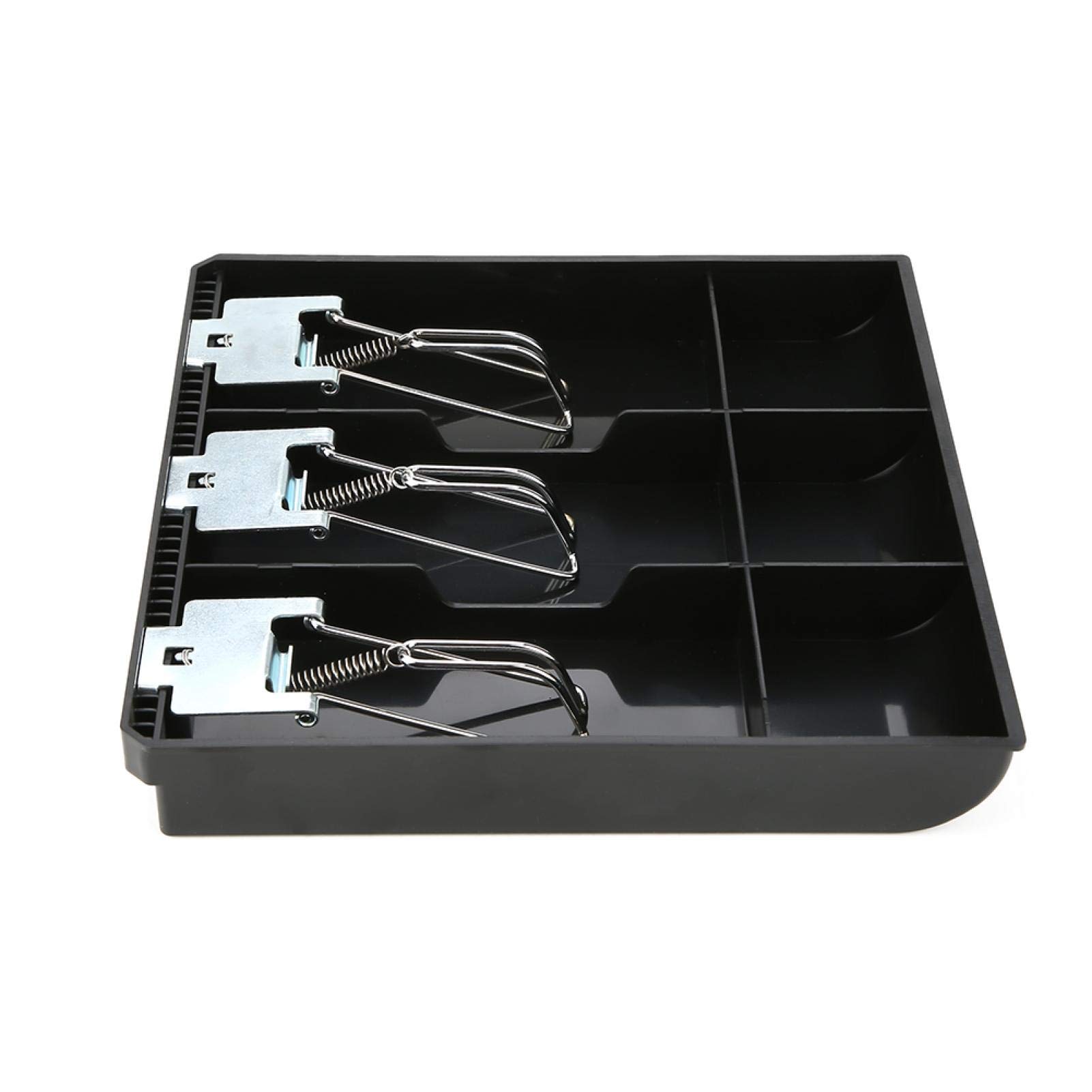 Cassetto per cassa, cassetto di cassa con inserto per registratore di cassa, vassoio di ricambio per cassa, tre scatole con clip in metallo (nero)