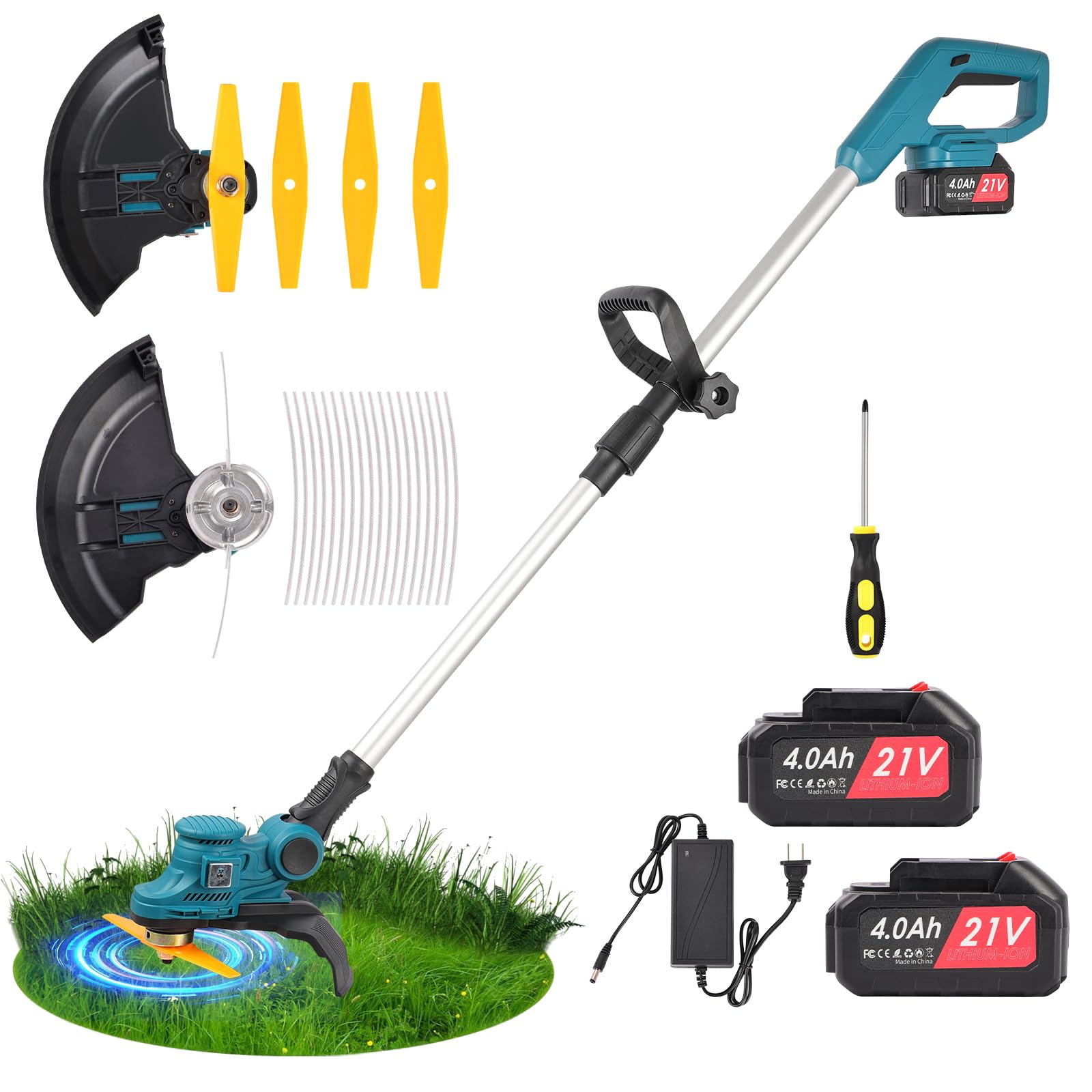 Decespugliatore a Batteria 21V con 2 Batterie 4.0Ah