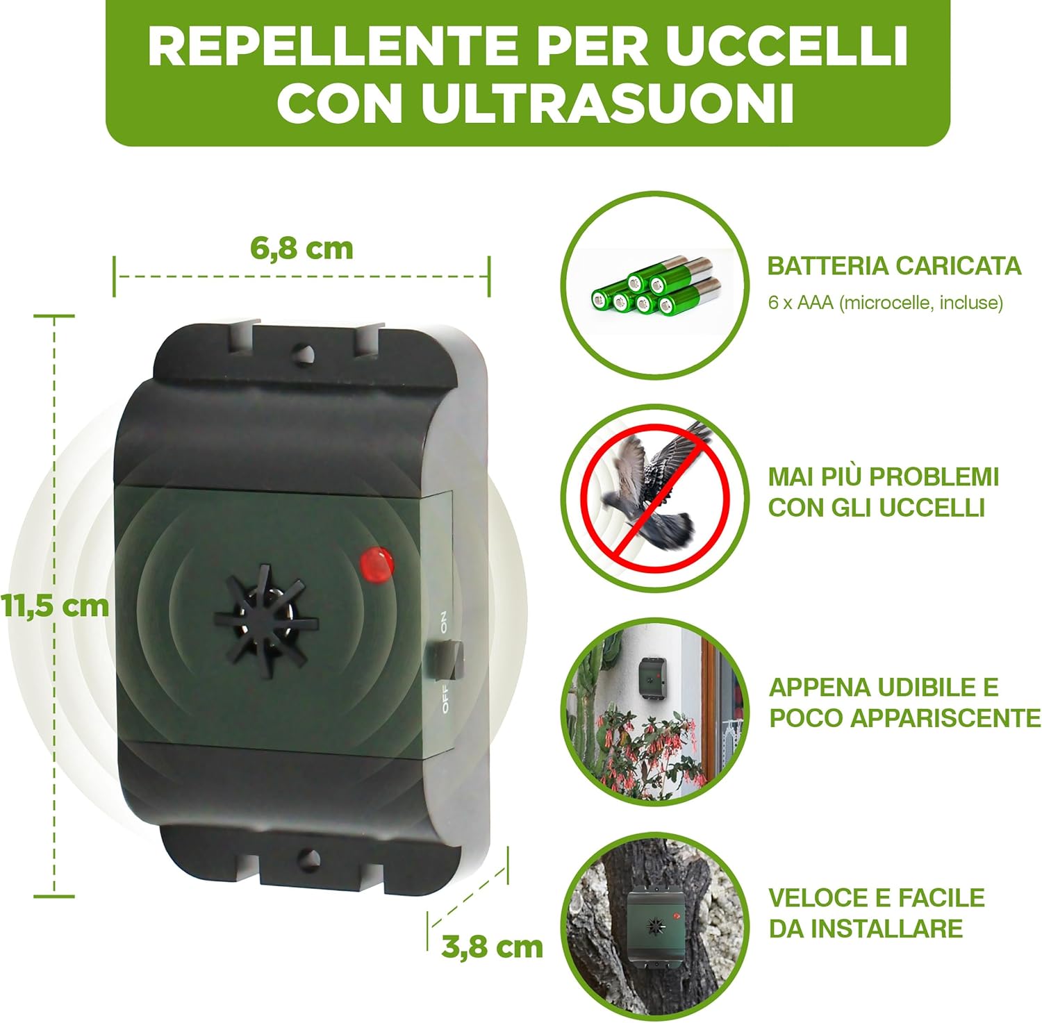 Isotronic Deterrente per Uccelli a Ultrasuoni (2 Pezzi) - immagine 2