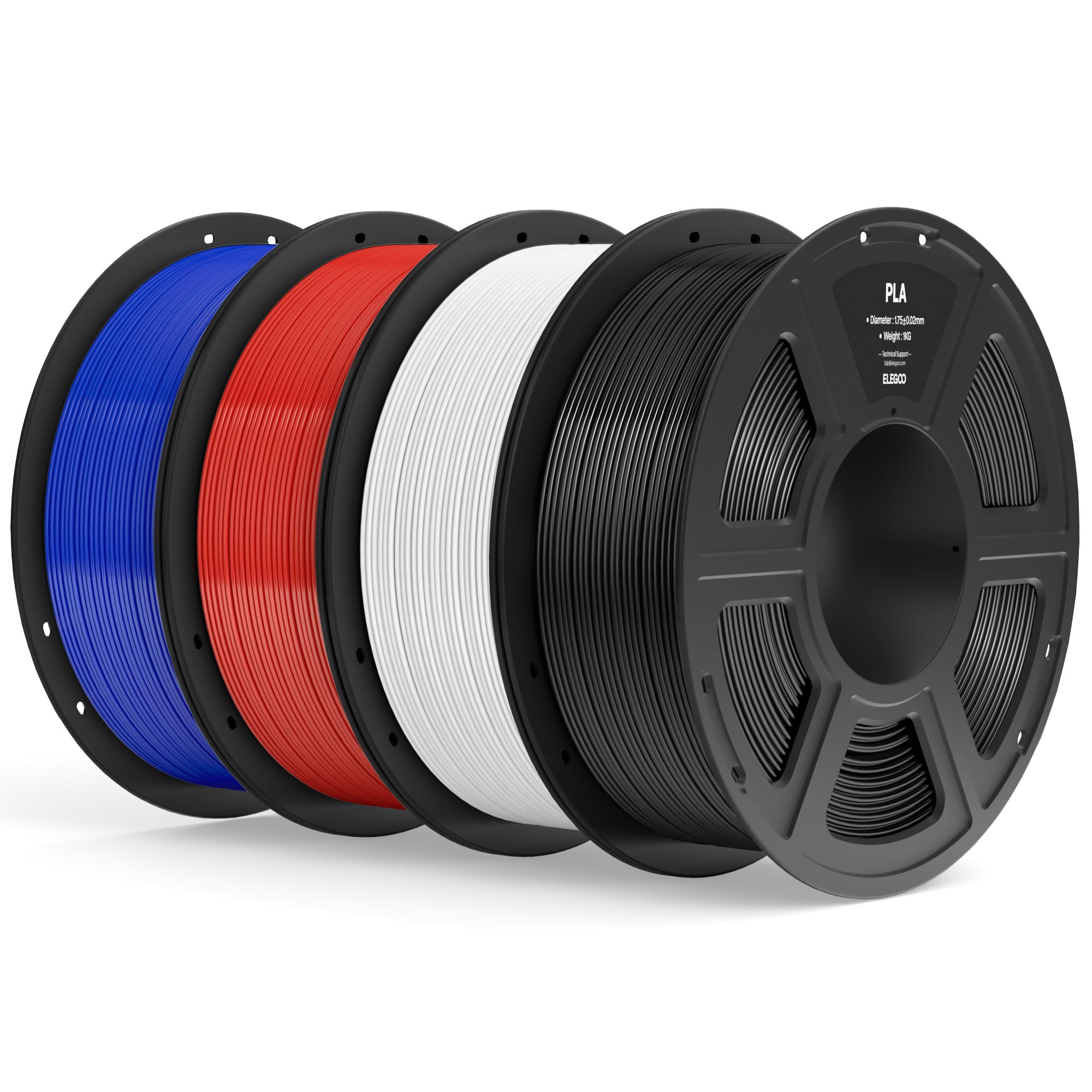 Elegoo Filamento PLA 1,75mm 4KG (Nero, Bianco, Rosso, Blu)