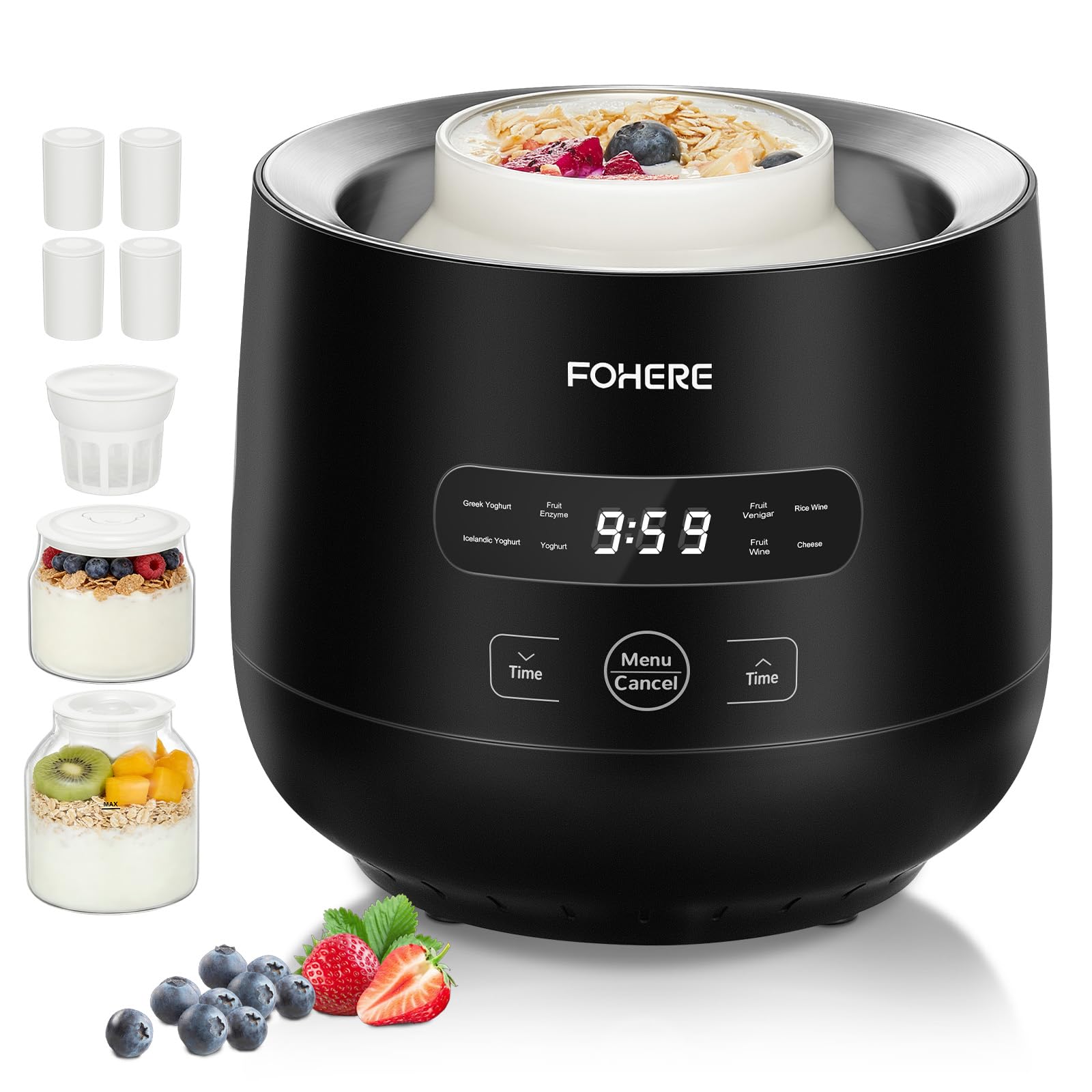 FOHERE Yogurtiera Elettrica con 2 Vasetti XXL