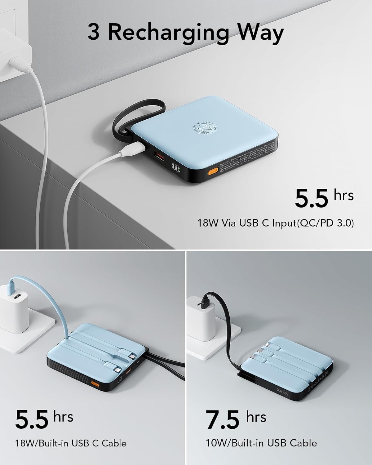 Vrurc Power Bank 20000mAh Ricarica Rapida 22.5W, Blu - immagine 5