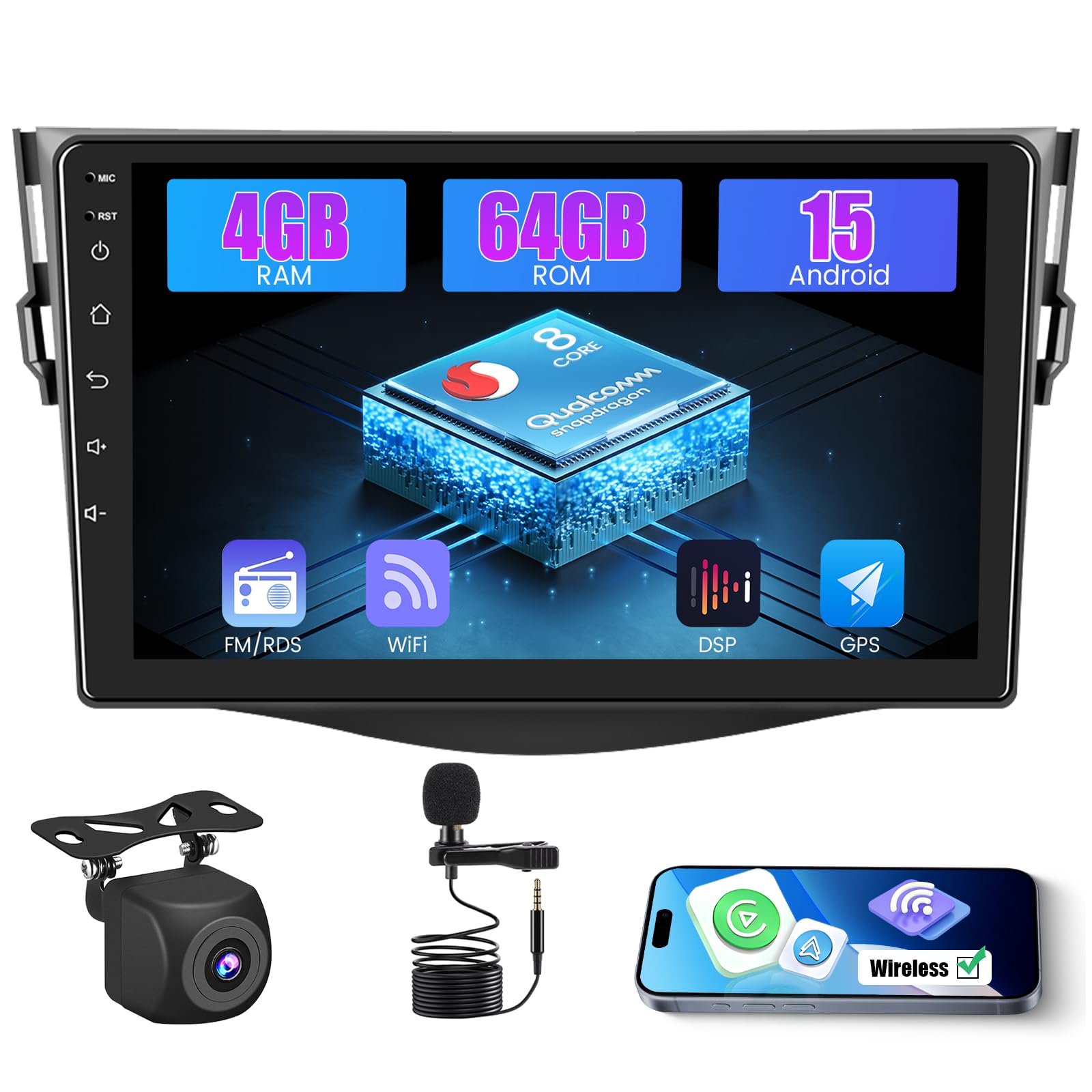 Inefala Autoradio Android 15 Qualcomm 8 Core per Toyota RAV4