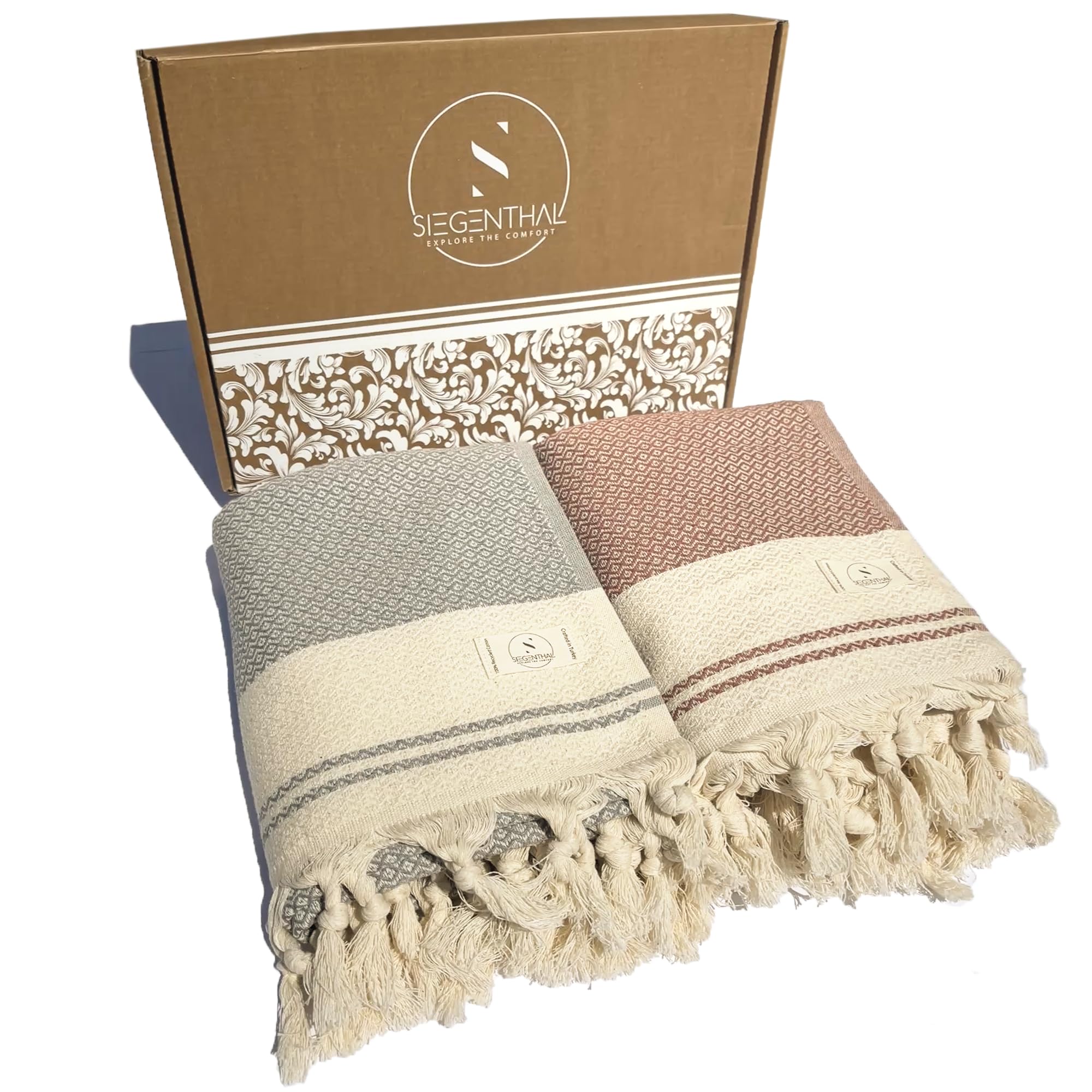 Asciugamano per hammam, confezione da 2 pezzi, leggero telo mare e asciugamano da sauna in 100% cotone riciclato, ad asciugatura rapida, grande e morbido, 90 cm x 200 cm, ideale per