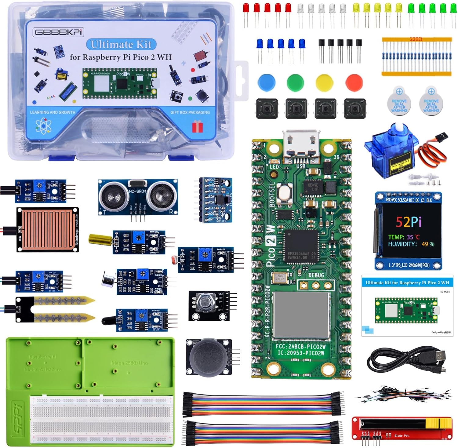 GeeekPi Ultimate Starter Kit for Pico 2W (Included), Dual Arm Cortex ...