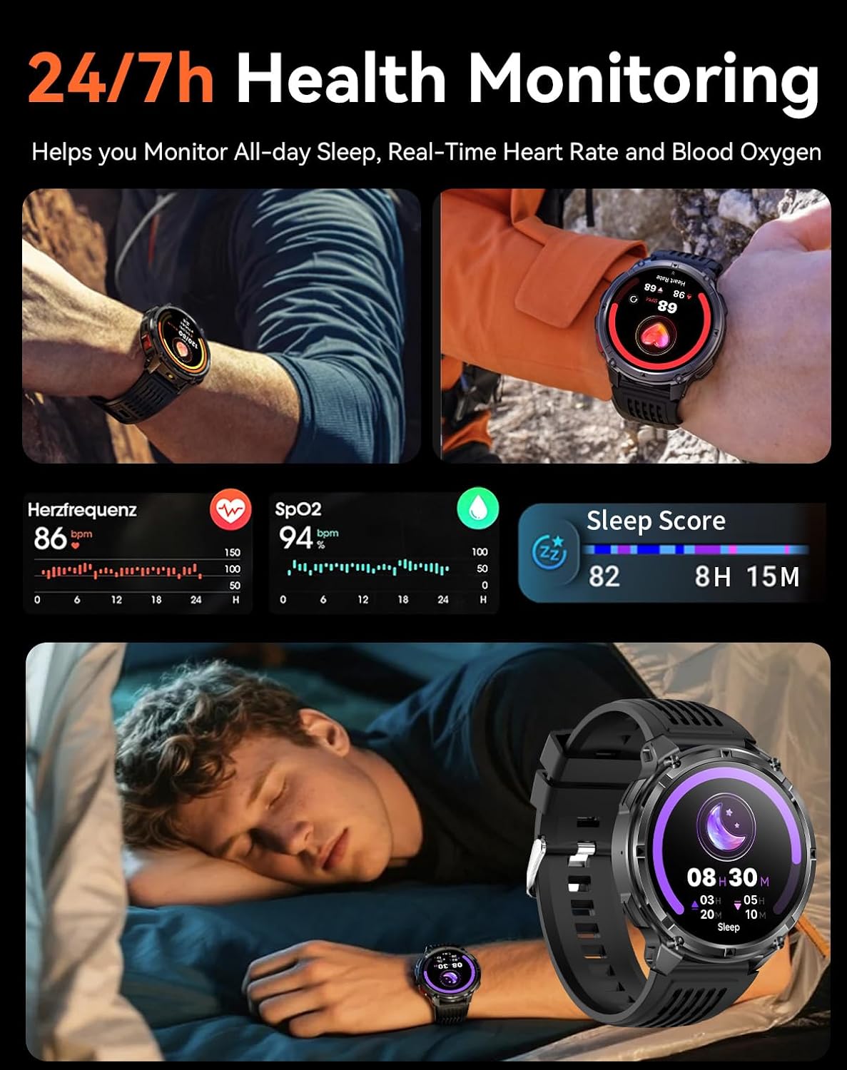 Smartwatch Uomo con Chiamate Bluetooth, Viola - immagine 7