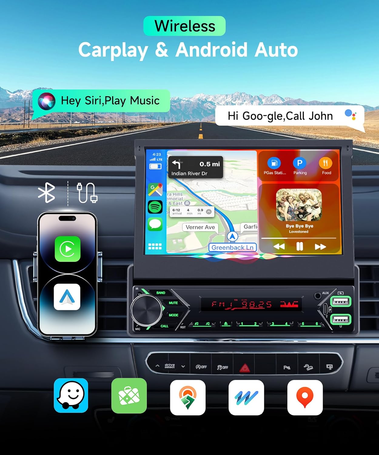 Vechtel Autoradio 1 DIN con Carplay Android Auto Wireless - immagine 2
