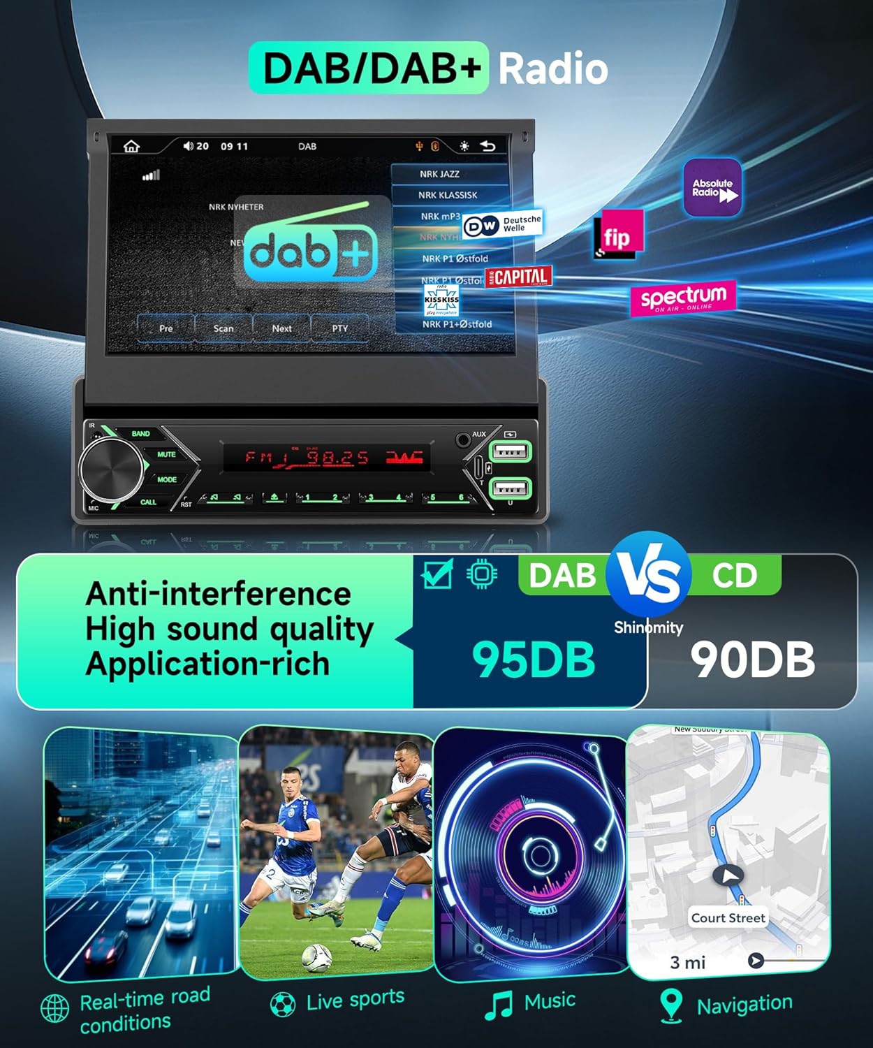 Vechtel Autoradio 1 DIN con Carplay Android Auto Wireless - immagine 3