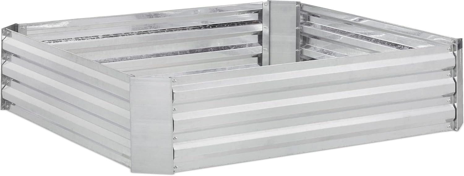 Relaxdays Fioriera Rialzata in Ferro Zincato, Grigio