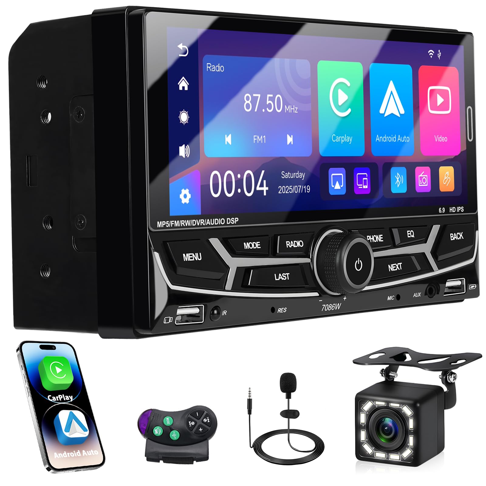 Autoradio 2 Din Carplay con Android Auto 6.9"