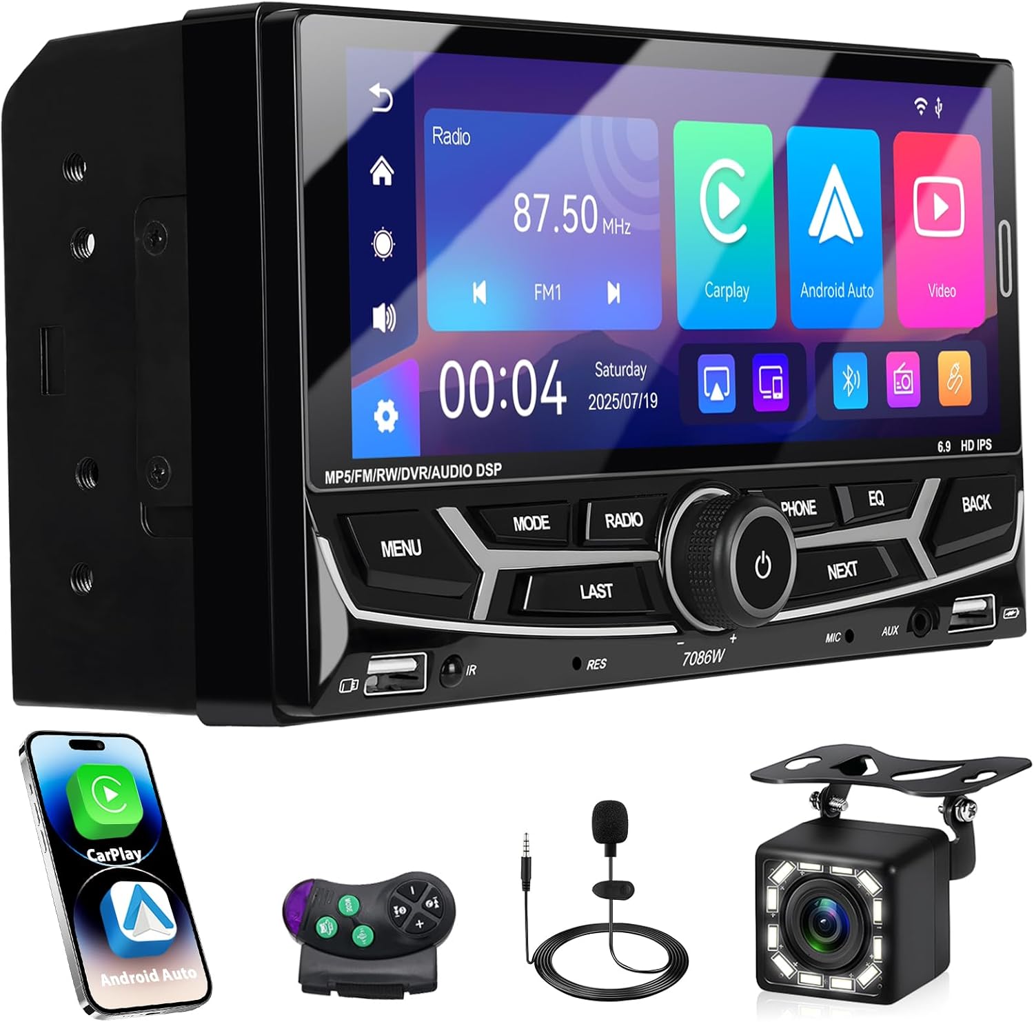 Autoradio 2 Din Carplay con Android Auto 6.9" - immagine 1