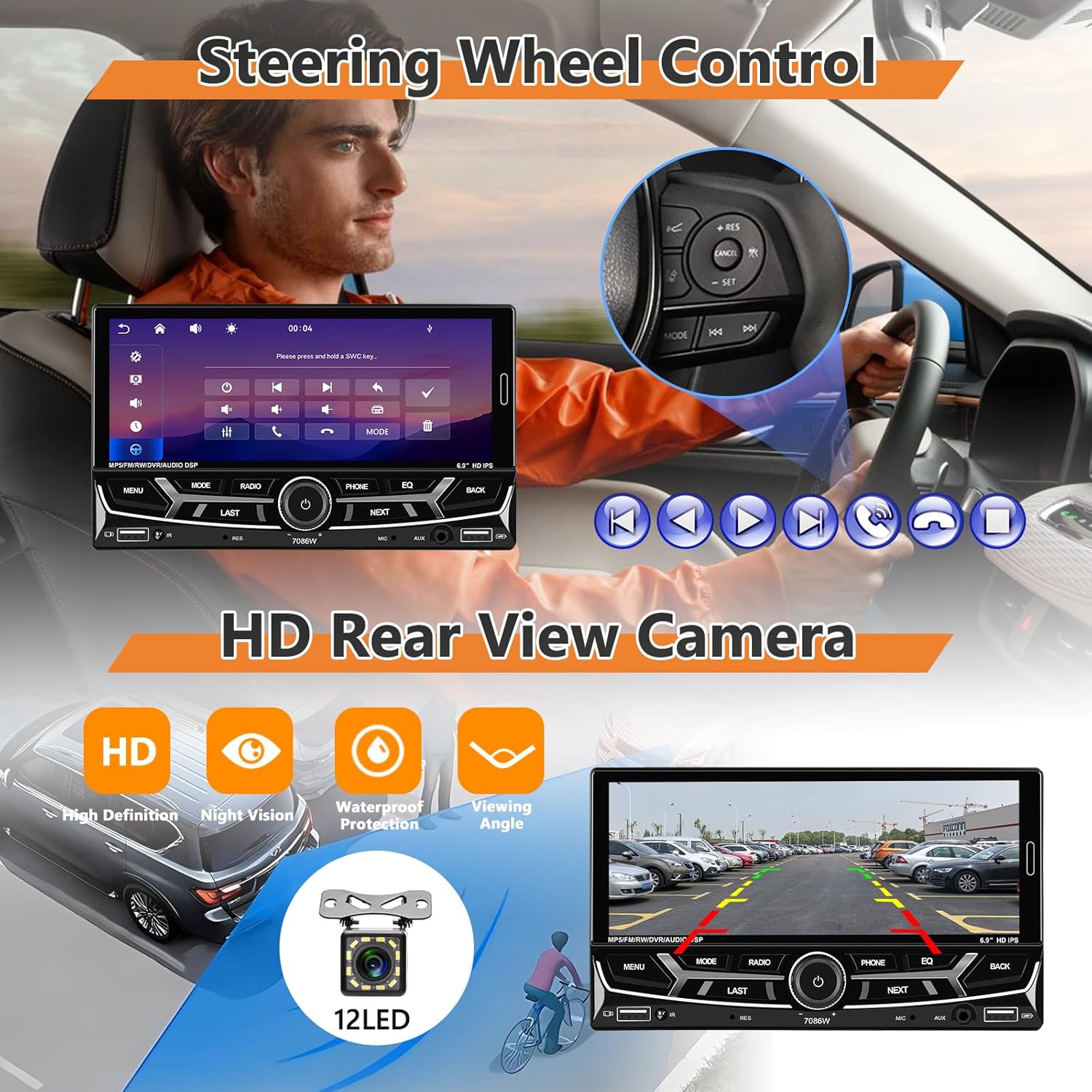 Autoradio 2 Din Carplay con Android Auto 6.9" - immagine 5