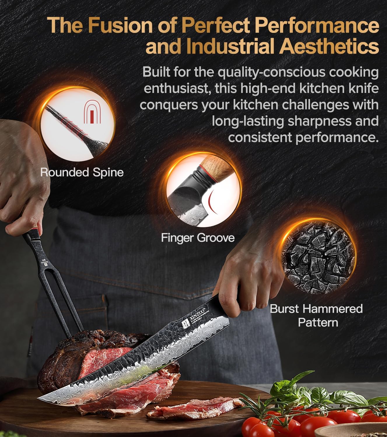 Xinzuo Coltello per Affettare Carne Damasco 25,5cm - immagine 3