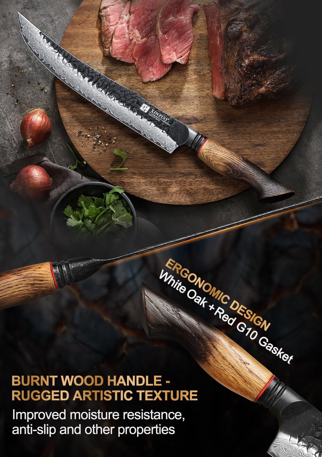 Xinzuo Coltello per Affettare Carne Damasco 25,5cm - immagine 4