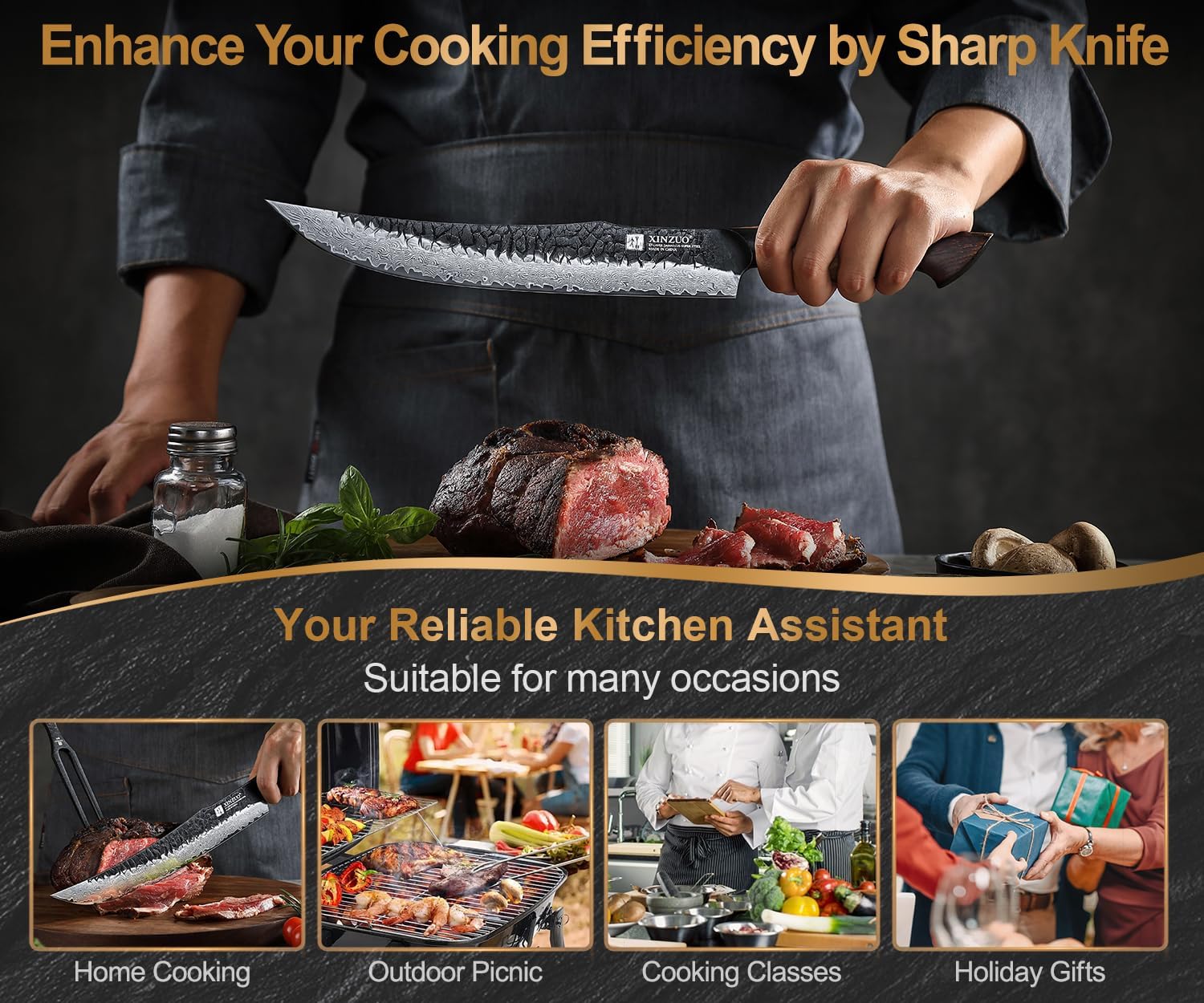 Xinzuo Coltello per Affettare Carne Damasco 25,5cm - immagine 7