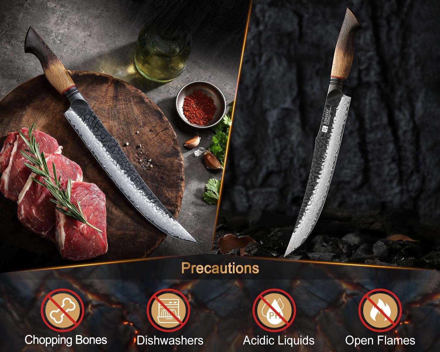 Xinzuo Coltello per Affettare Carne Damasco 25,5cm - immagine 9