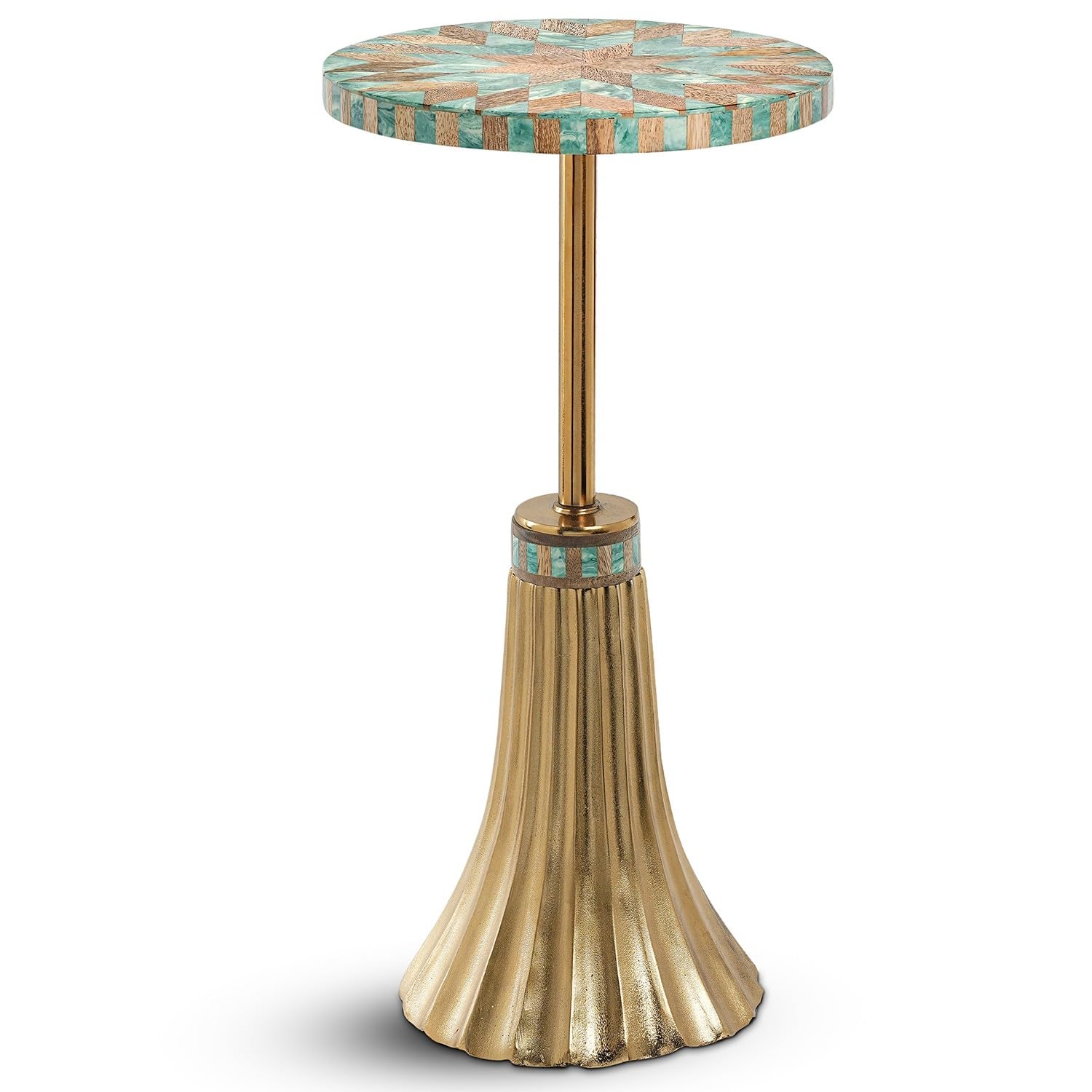 DRW Tavolino Rotondo Legno e Metallo Dorato 25x25x51 cm