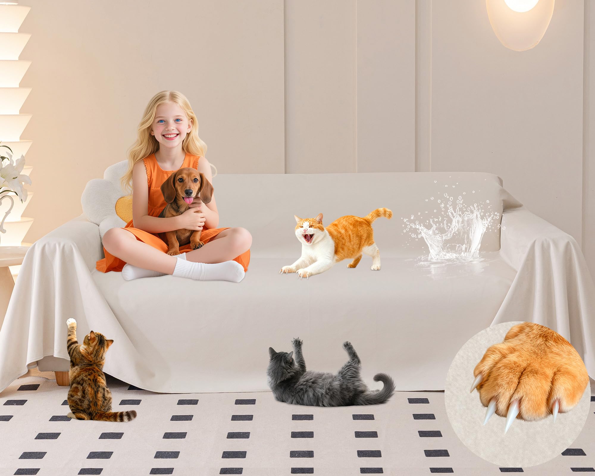 Loiion Copridivano Antigraffio Gatto 3 Posti 380x230cm, Beige