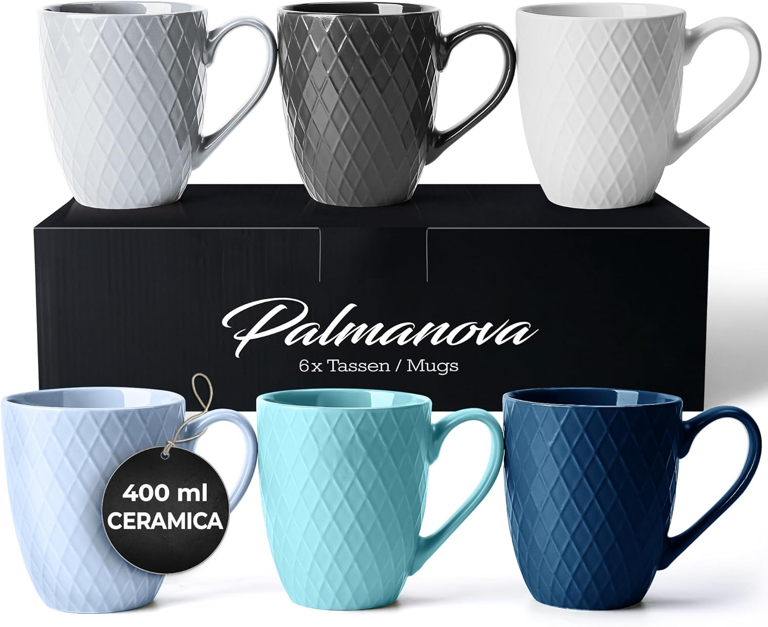 Set 6 Tazze da Caffè Grandi 400ml, Blu