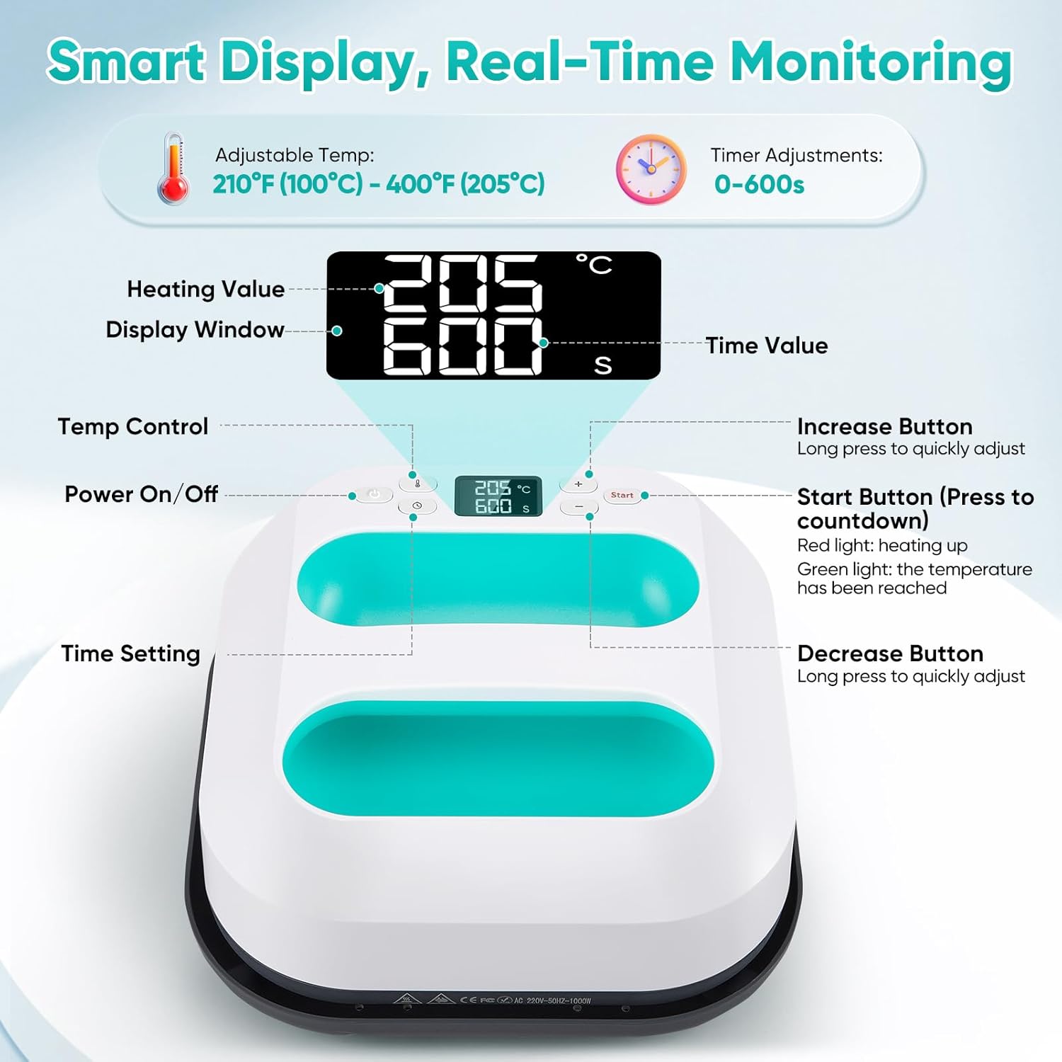 Pressa a Caldo Portatile per Tessuti 22.5x22.5CM - immagine 2