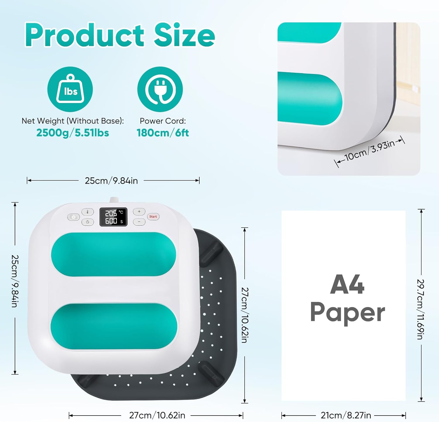 Pressa a Caldo Portatile per Tessuti 22.5x22.5CM - immagine 3