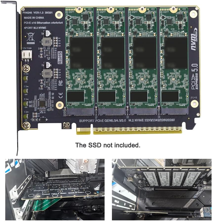 xiwai Adattatore SSD NGFF 4X NVME M-Key M.2 per scheda Raid PCIE ...