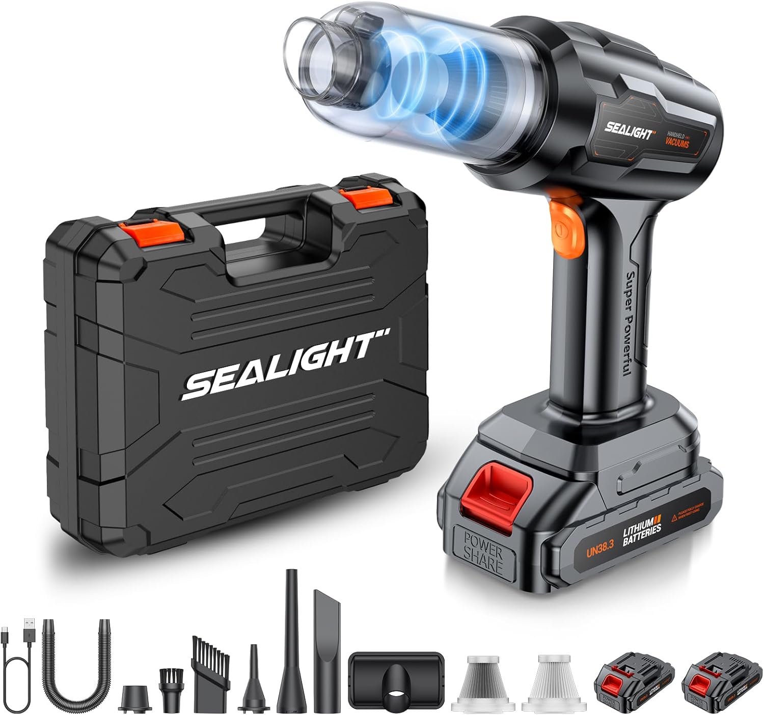 Sealight Aspirabriciole Senza Fili Potente 21000Pa, Nero