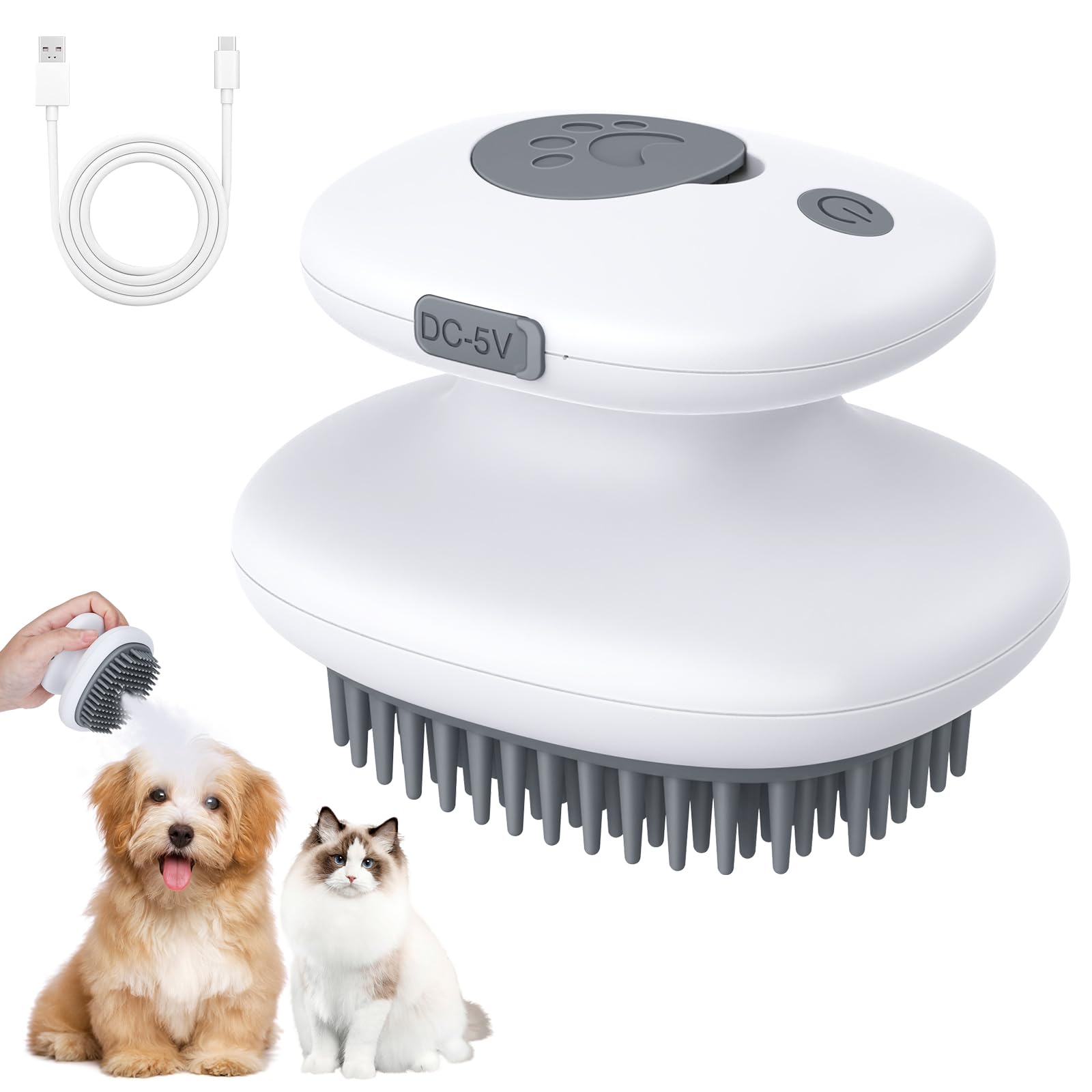 Spazzola a Vapore per Gatti, 3 in 1 [Massaggio, Spruzzo & Rimozione dei peli] Spazzola Gatto Con Vapore, Silicone Ricaricabile Spazzola Gatti Vapore,per Gatti,Cani, Coniglio(Grigio)