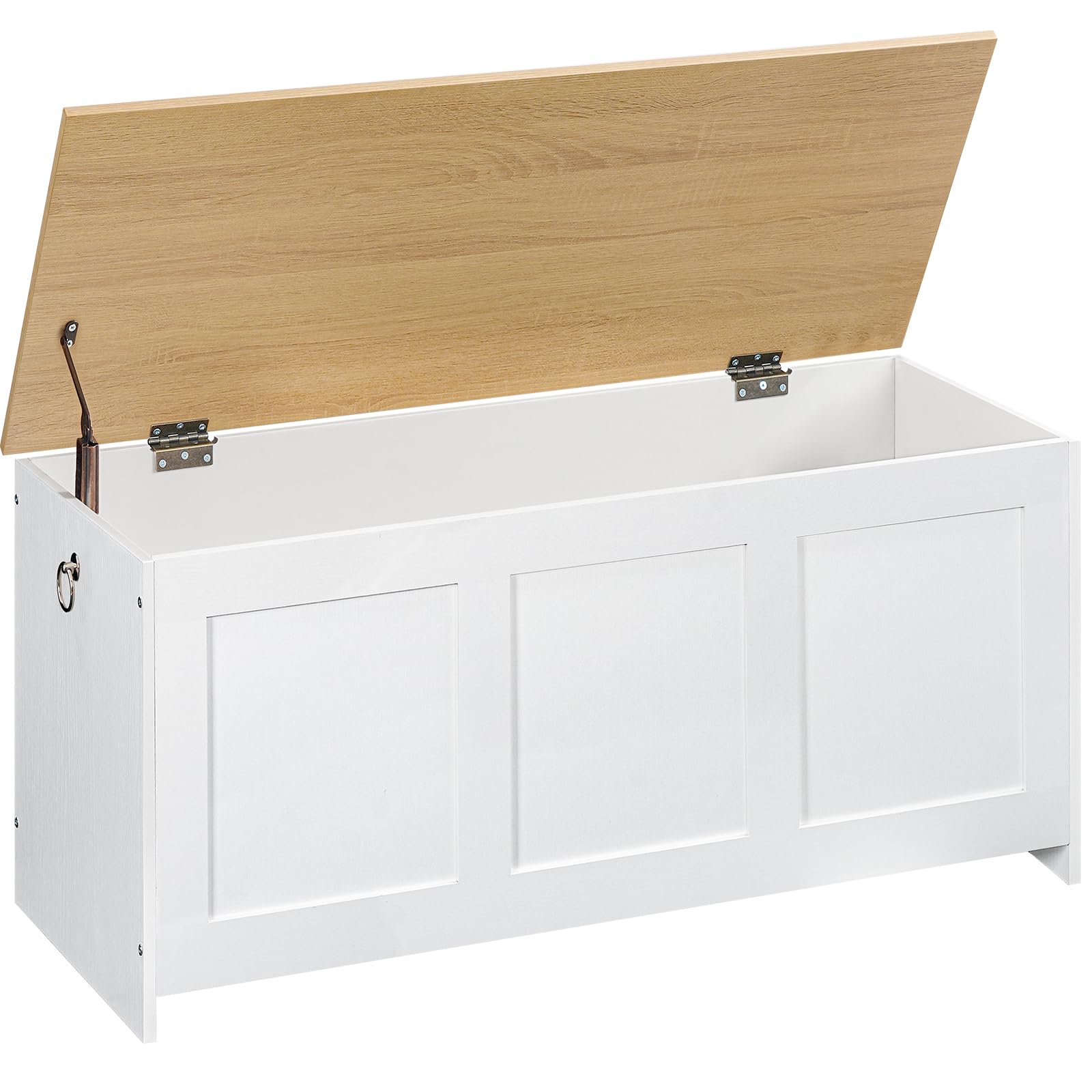 HOOBRO Cassapanca Portaoggetti da 100 cm con Cerniere di Sicurezza, Scatola Contenitore con Coperchio Ribaltabile, per Ingresso, Camera da Letto, Soggiorno, Bianco e Colore Legno Naturale EWN141CW01