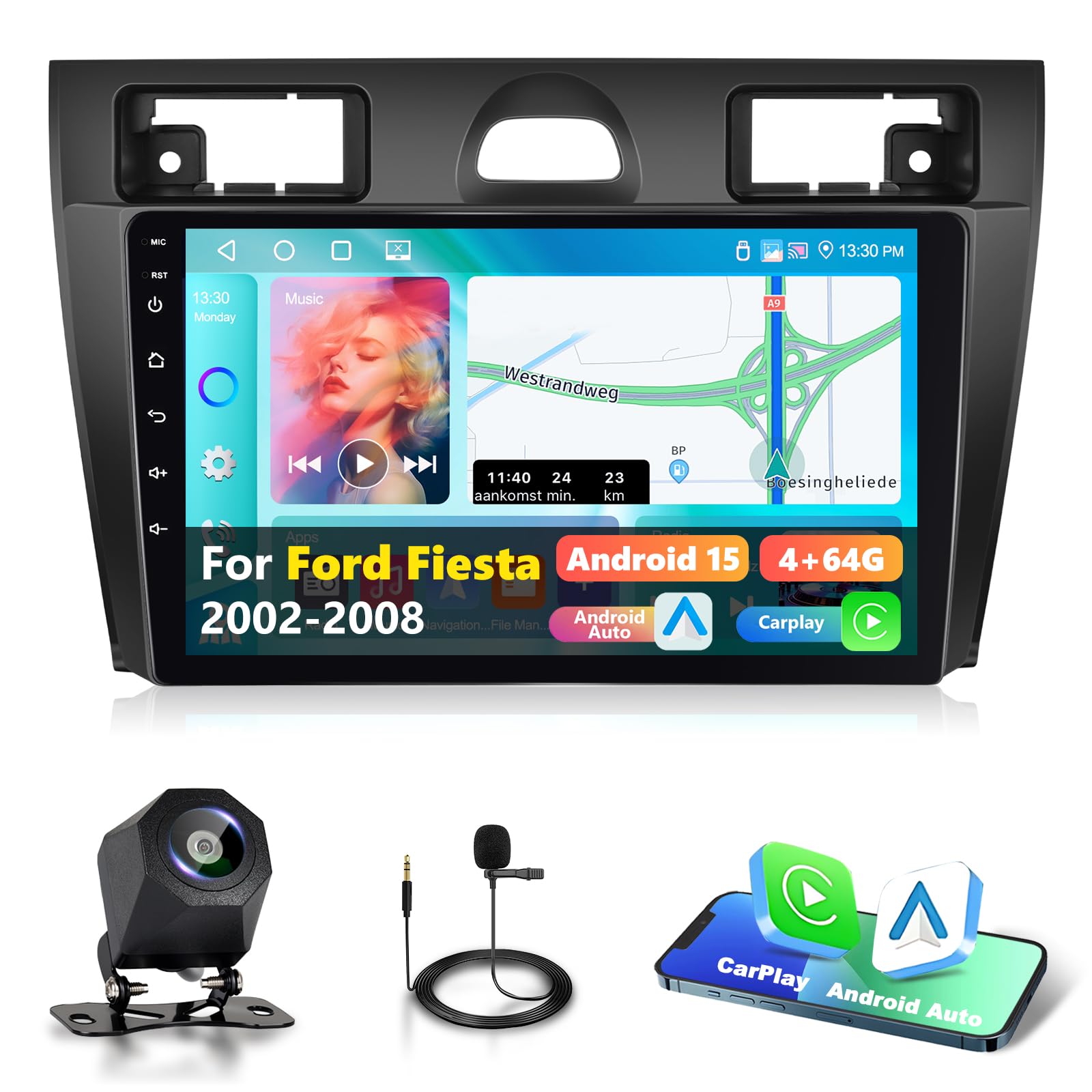 Carplay Autoradio 4GB+64GB per Ford Fiesta 2002-2008