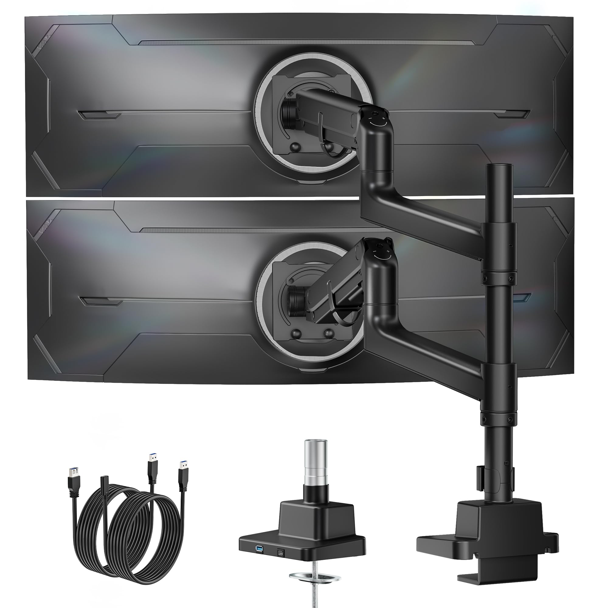monTEK Supporto per monitor 2 monitor con USB, nero