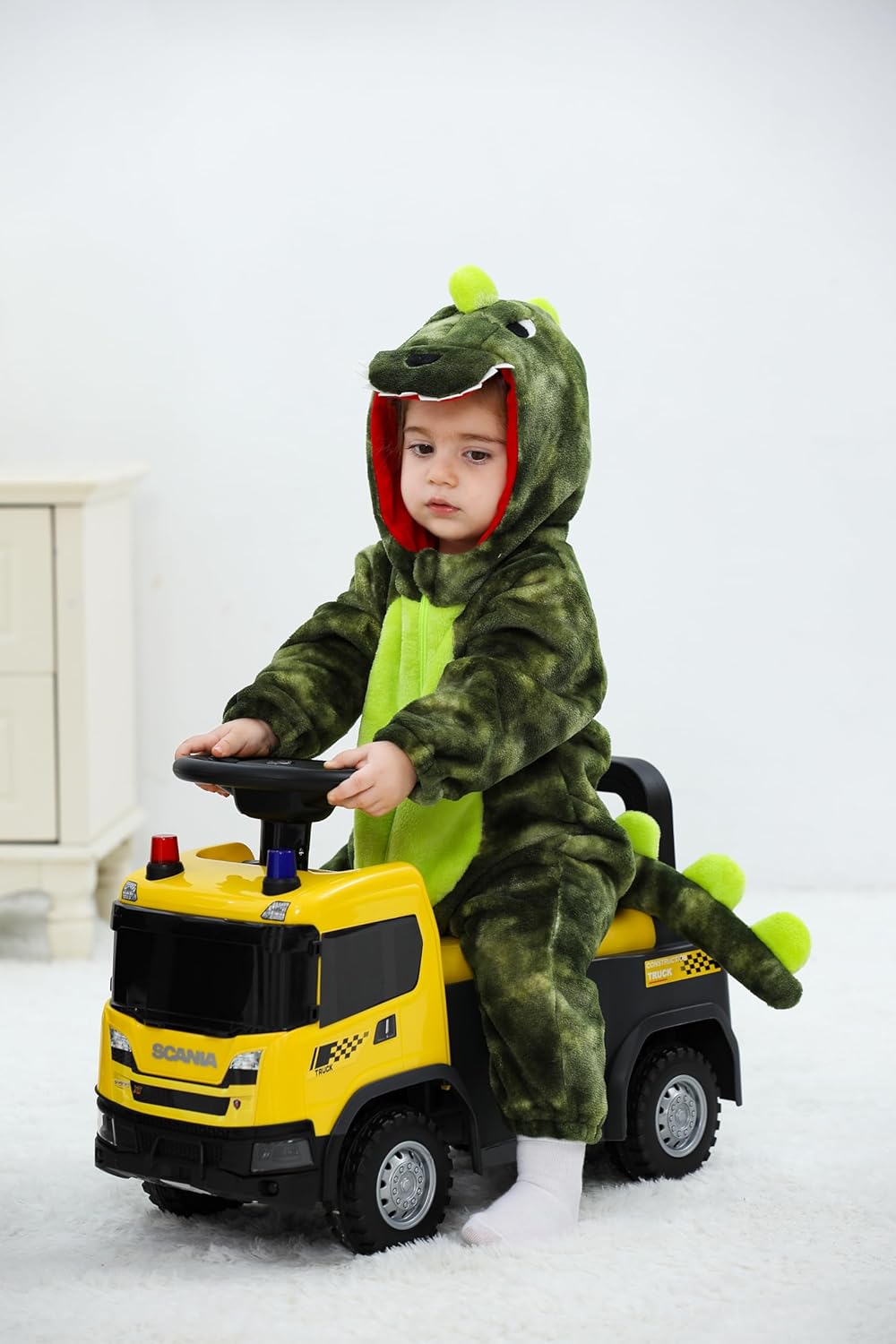 LOLANTA Costume da Dinosauro per Bambino Unisex, Costume da Animale con Cappuccio per Bambino, Tuta Sindacale in Flanella, Tinta Verde, 3-4 anni - immagine 2