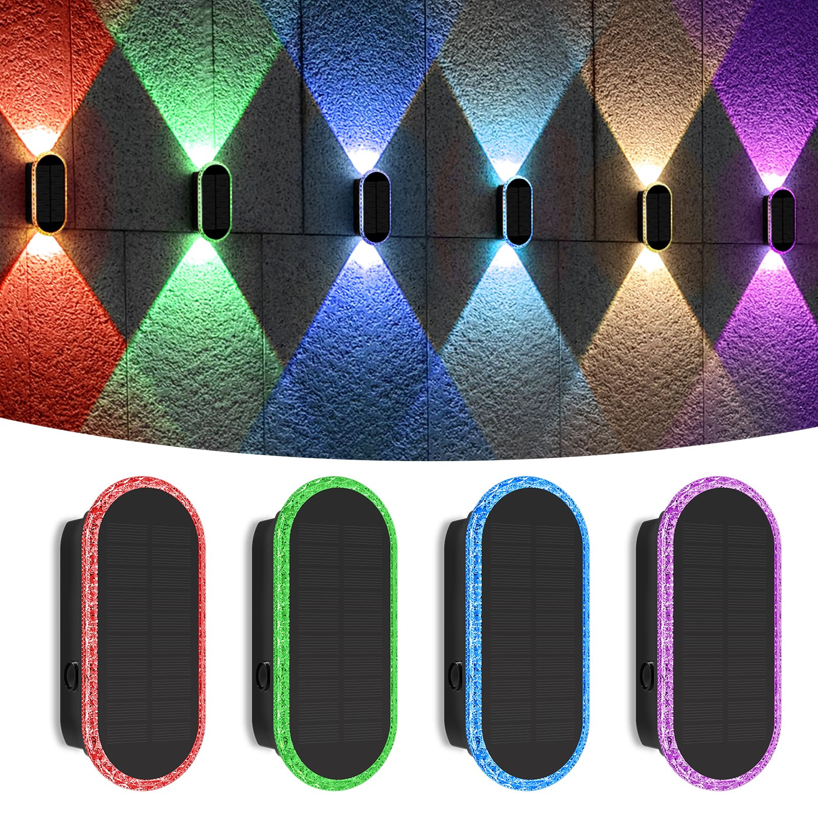 Agotd Lampada Solare Esterno Parete RGB, 4 Pezzi