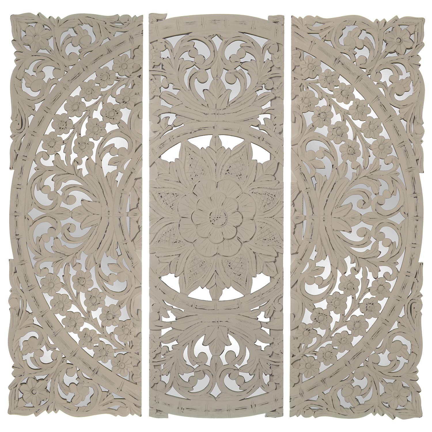 Drw Retablo con 3 Pezzi Traforato in Legno MDF e Specchio