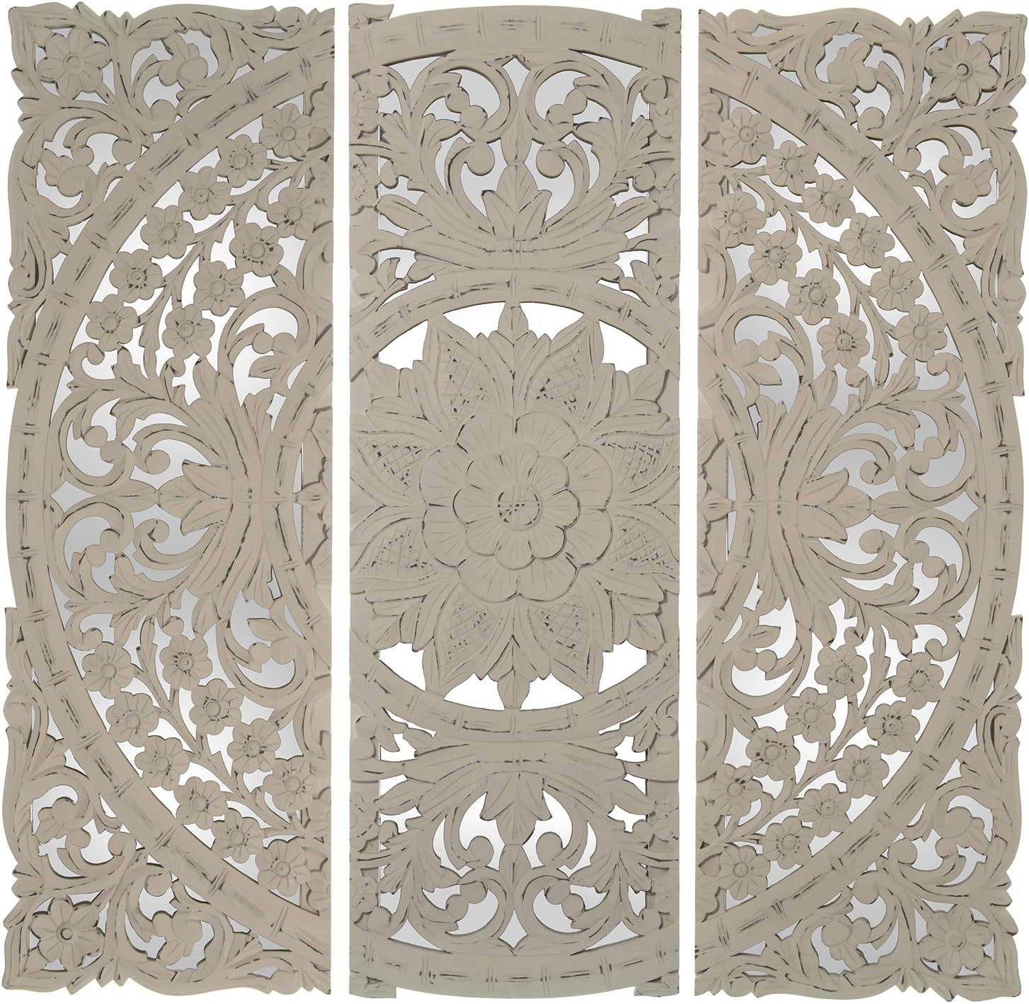 Drw Retablo con 3 Pezzi Traforato in Legno MDF e Specchio - immagine 1