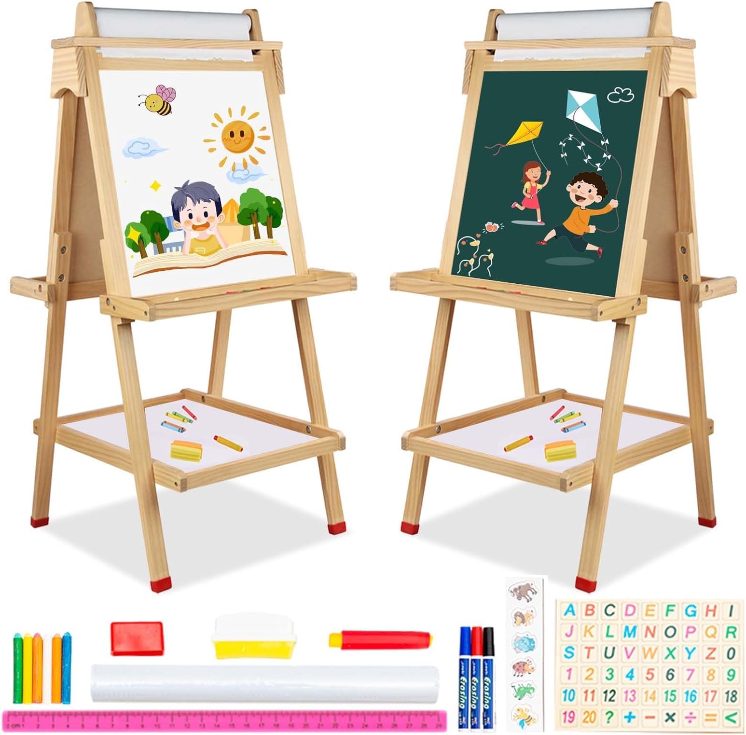 Lavagna in Legno per Bambini, Altezza Regolabile - immagine 1