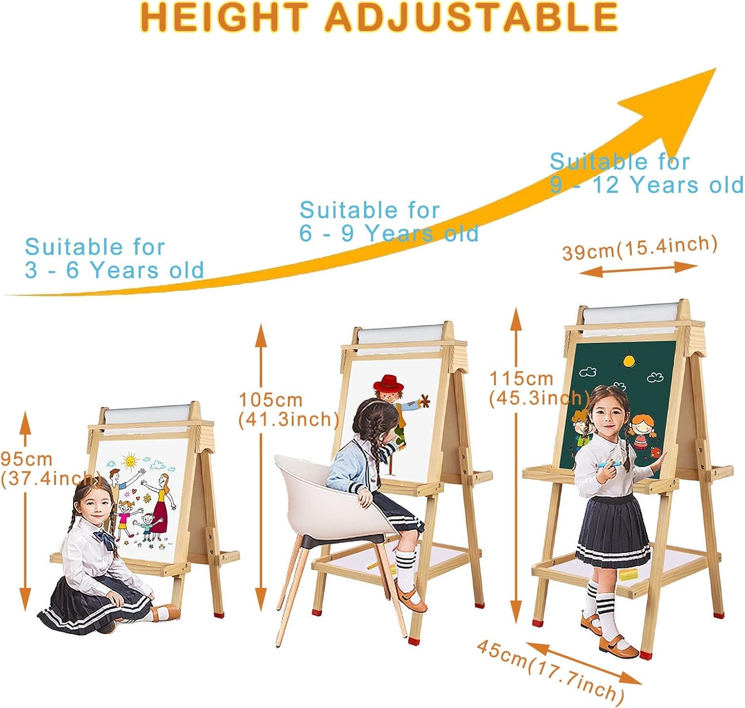 Lavagna in Legno per Bambini, Altezza Regolabile - immagine 2