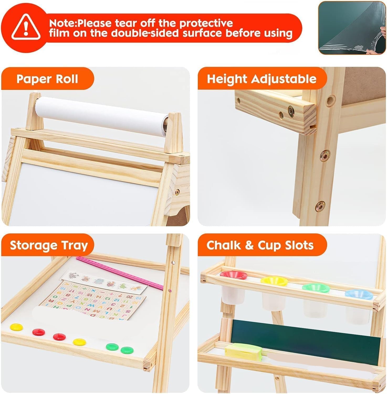 Lavagna in Legno per Bambini, Altezza Regolabile - immagine 4
