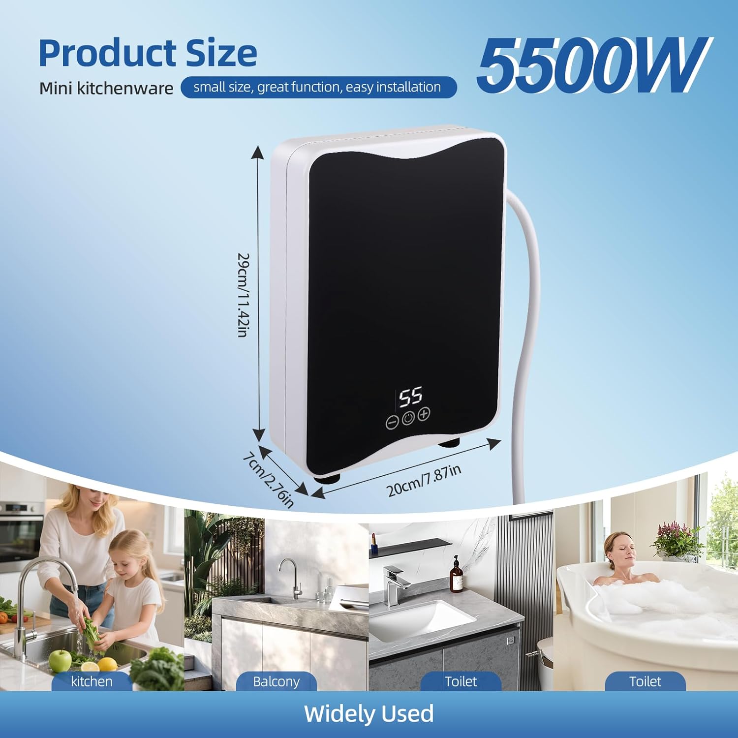 Scaldacqua Elettrico Istantaneo 5500W con Kit Doccia - immagine 2