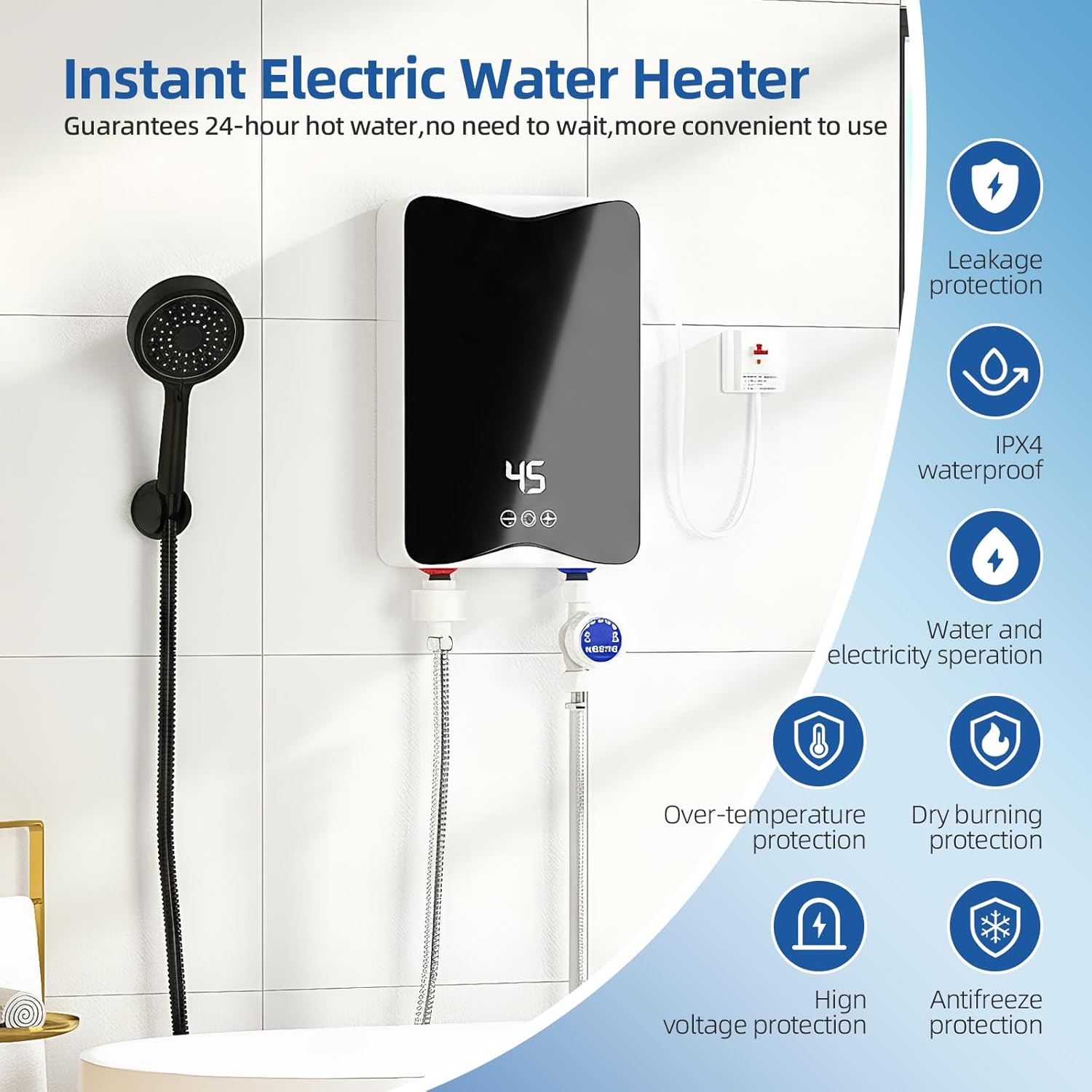 Scaldacqua Elettrico Istantaneo 5500W con Kit Doccia - immagine 3