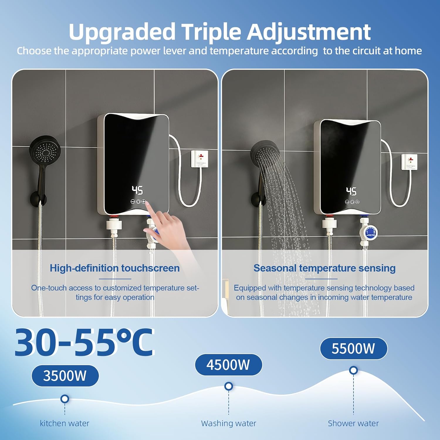 Scaldacqua Elettrico Istantaneo 5500W con Kit Doccia - immagine 4