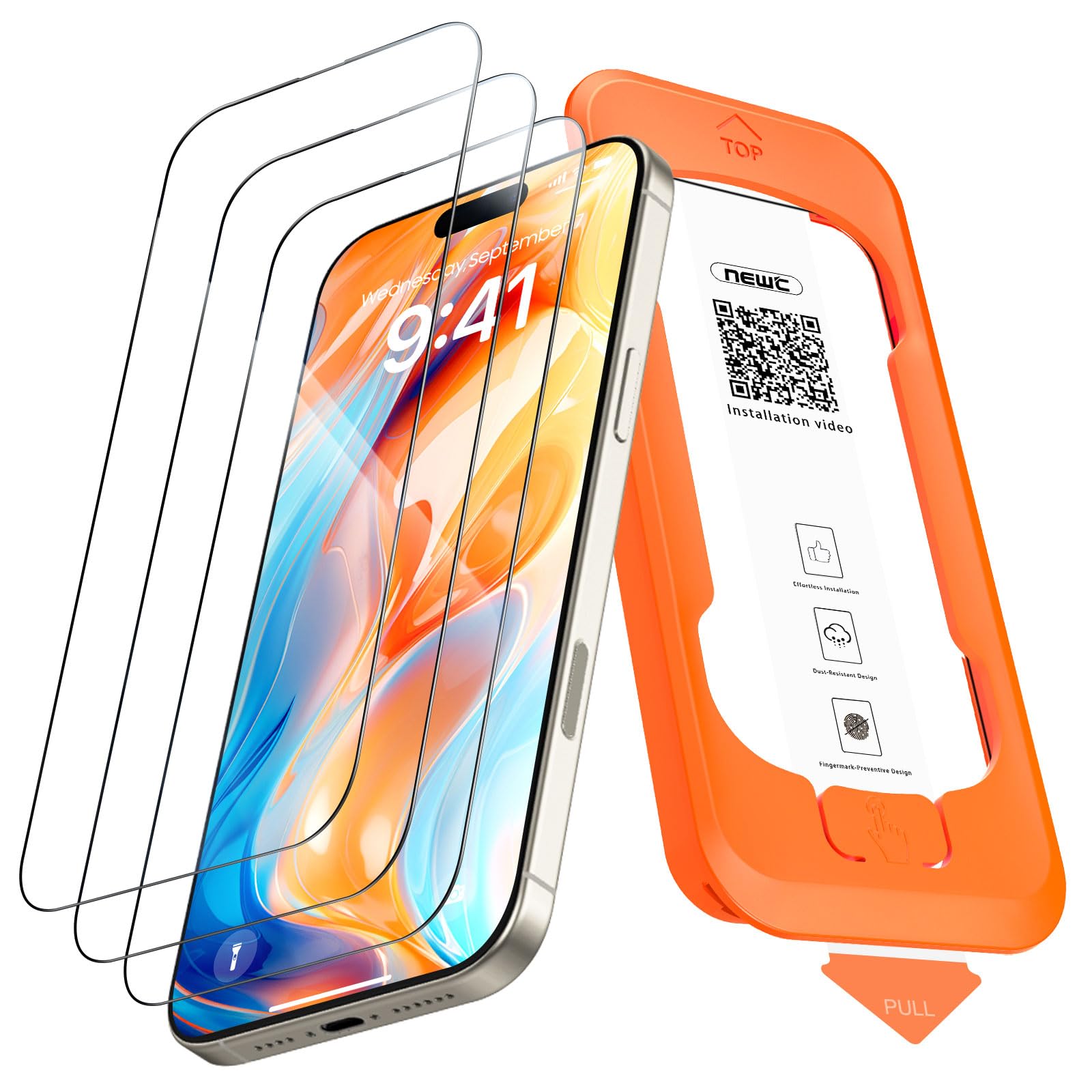 New'c 3 Pezzi Pellicola Vetro Temperato iPhone 16 Pro Max