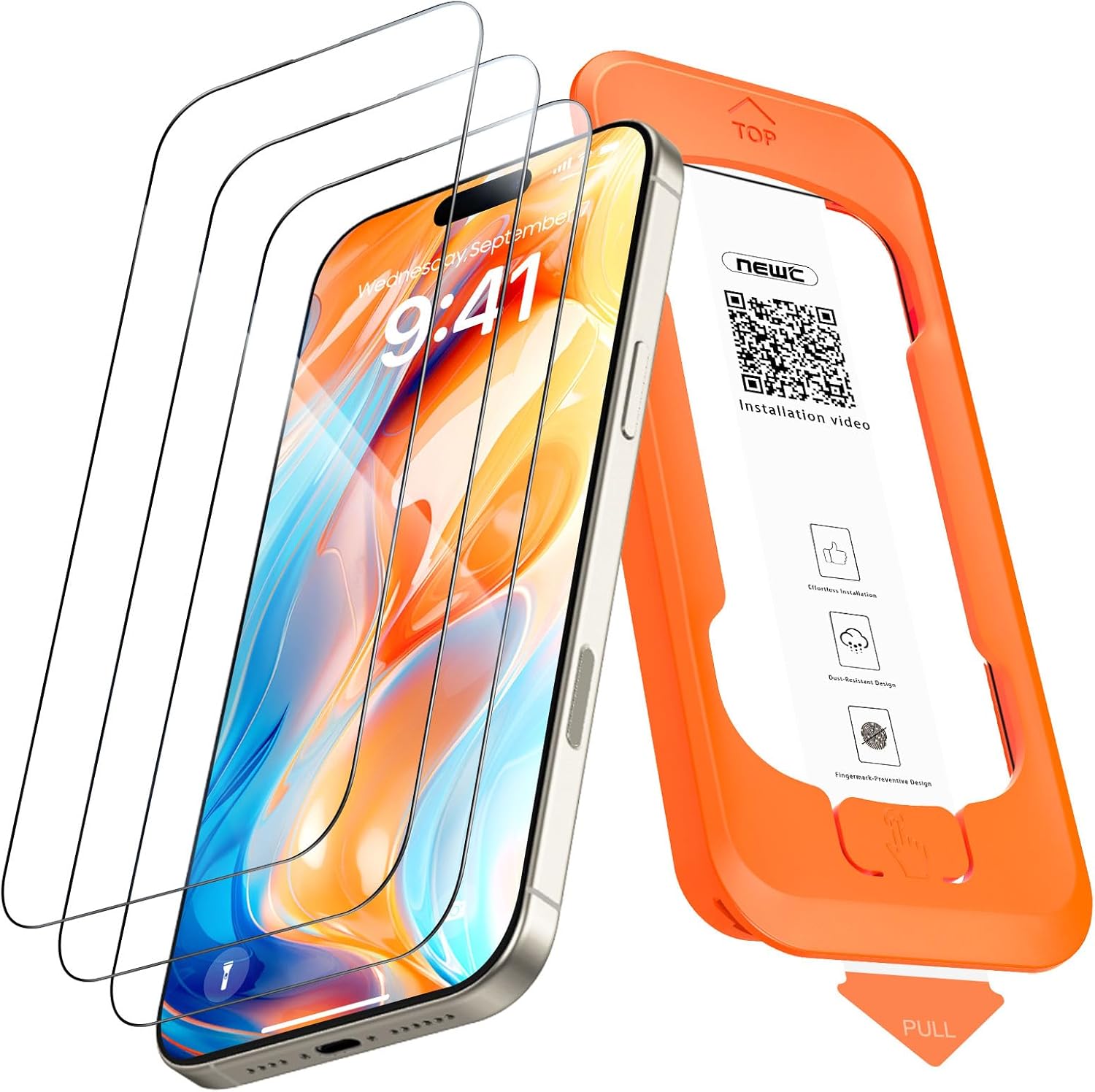 New'c 3 Pezzi Pellicola Vetro Temperato iPhone 16 Pro Max - immagine 1