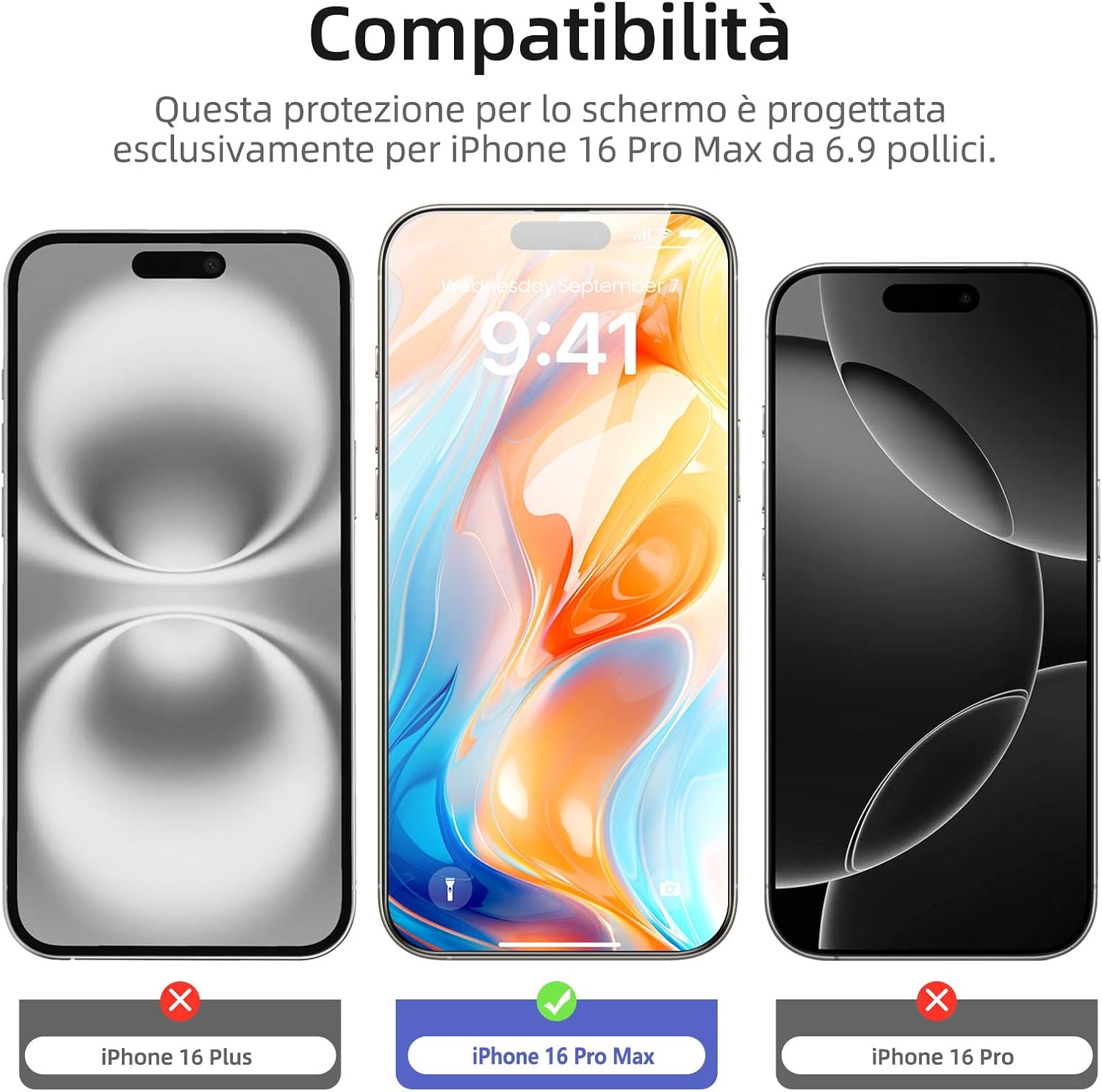 New'c 3 Pezzi Pellicola Vetro Temperato iPhone 16 Pro Max - immagine 2