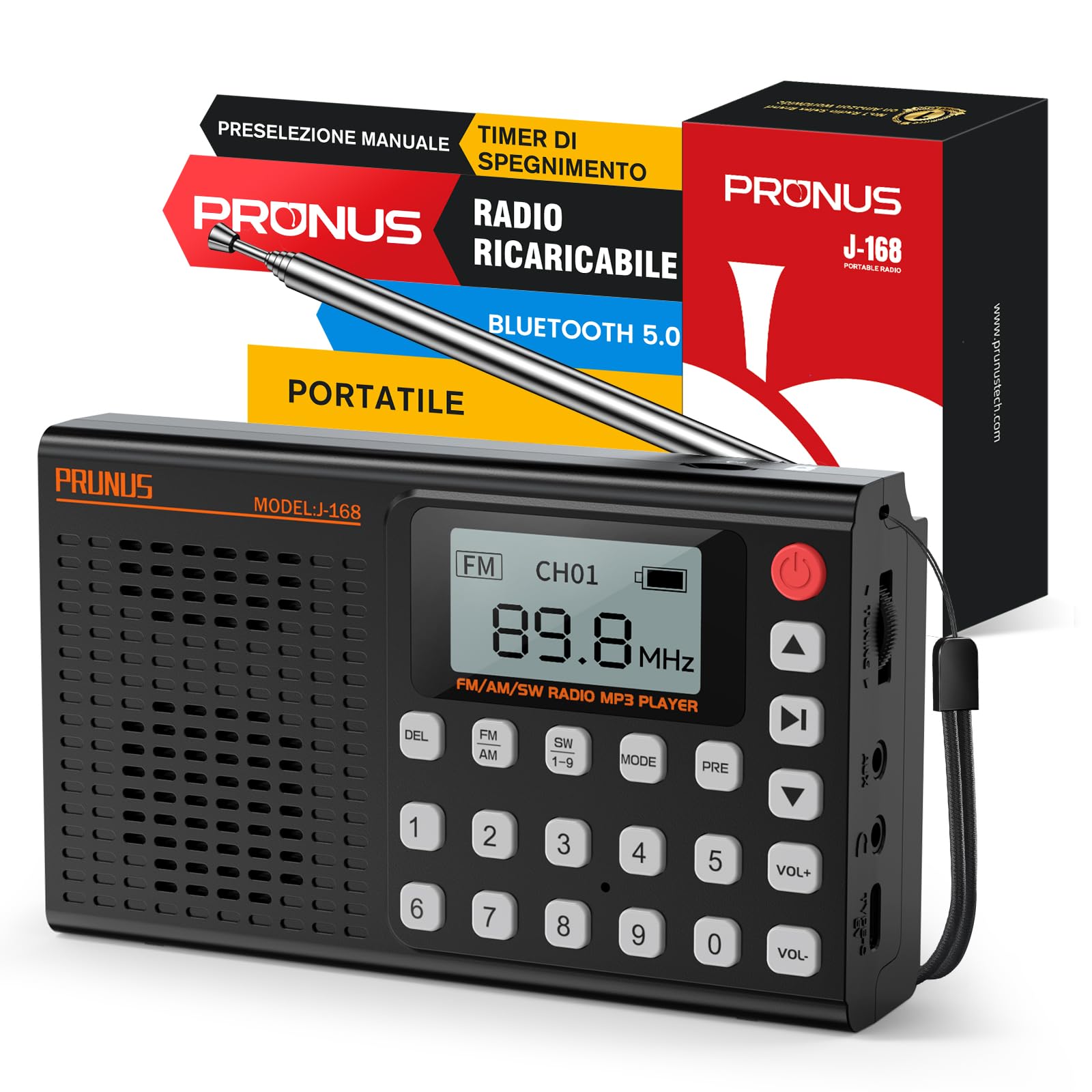 Prunus J-168 Mini Radio Portatile FM/AM/SW