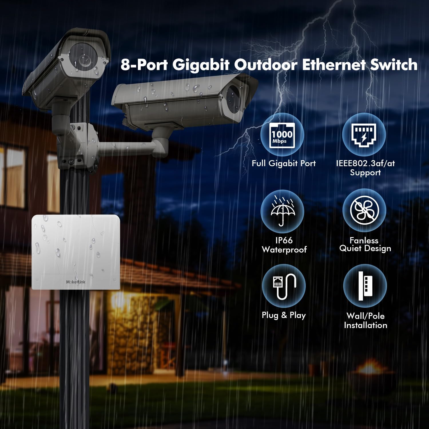 Mokerlink Switch Gigabit PoE 8 Porte per Esterni 120W - immagine 2