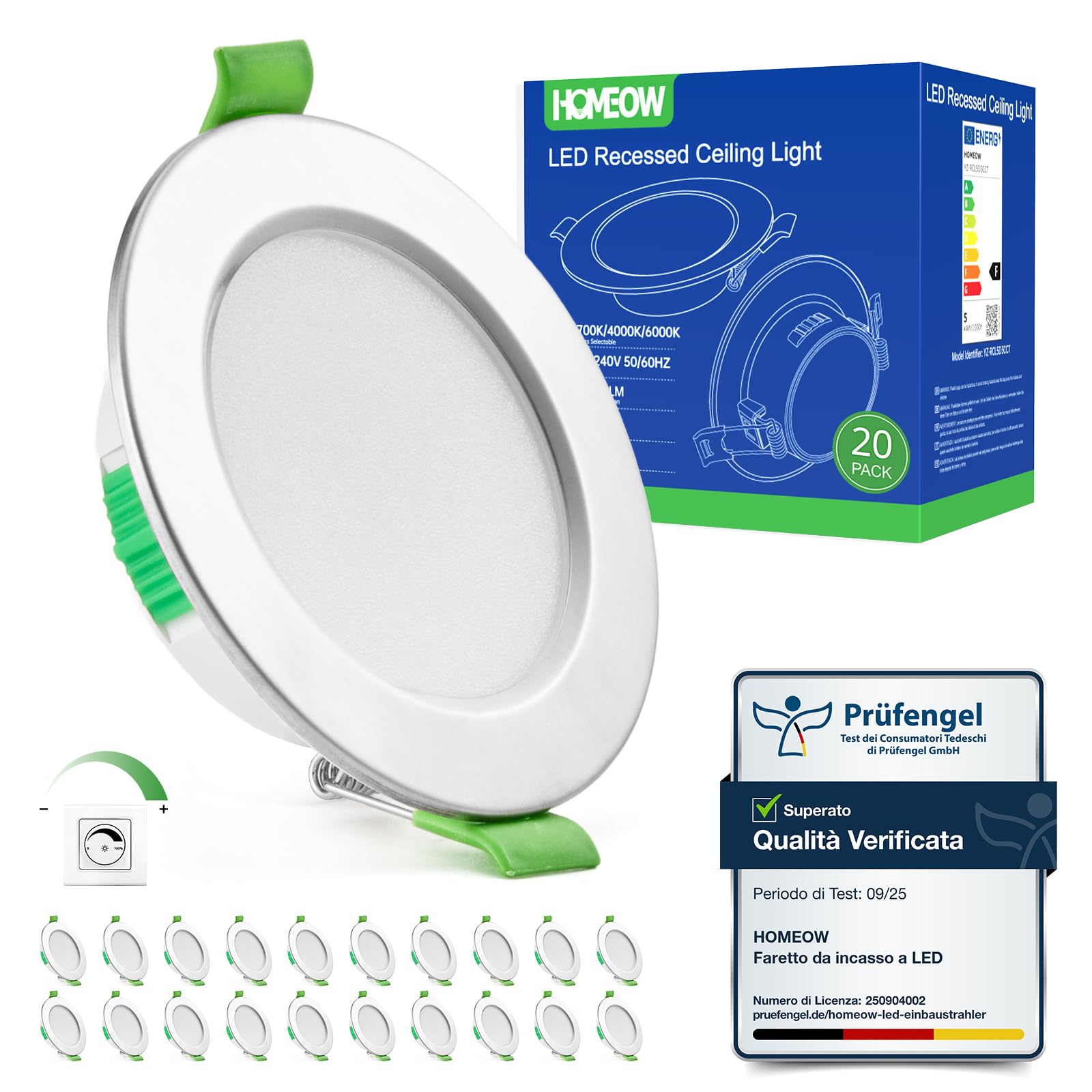 Set 20 Faretti LED Incasso Dimmerabili 5W Nichel