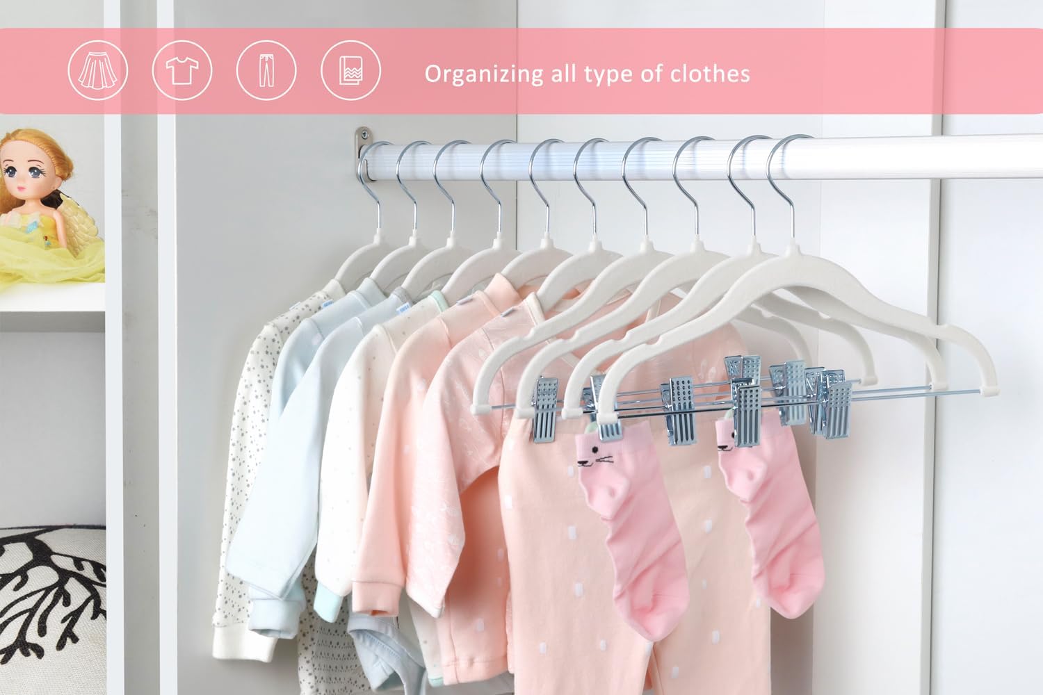 ManGotree Grucce Velluto Bambini 30cm con Clip (28 pz, Bianco) - immagine 2