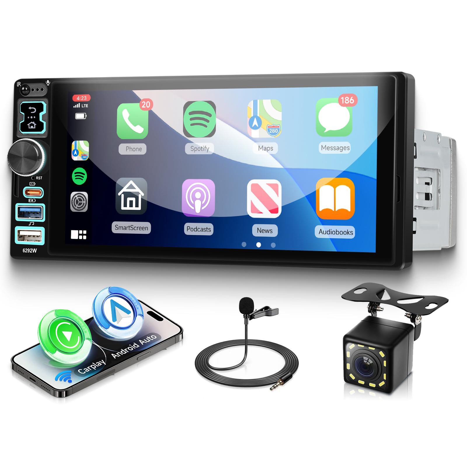 Autoradio 1 Din con Carplay Android Auto Wireless 6,8"